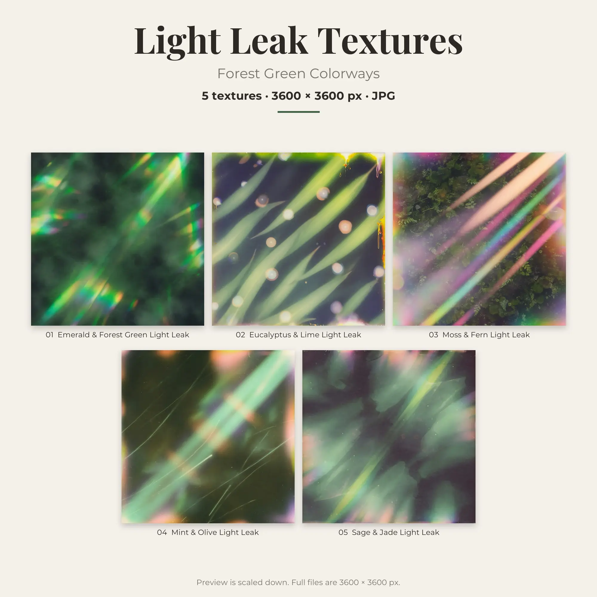 Forest Green Light Leak Textures – 5 Digital Backgrounds preview