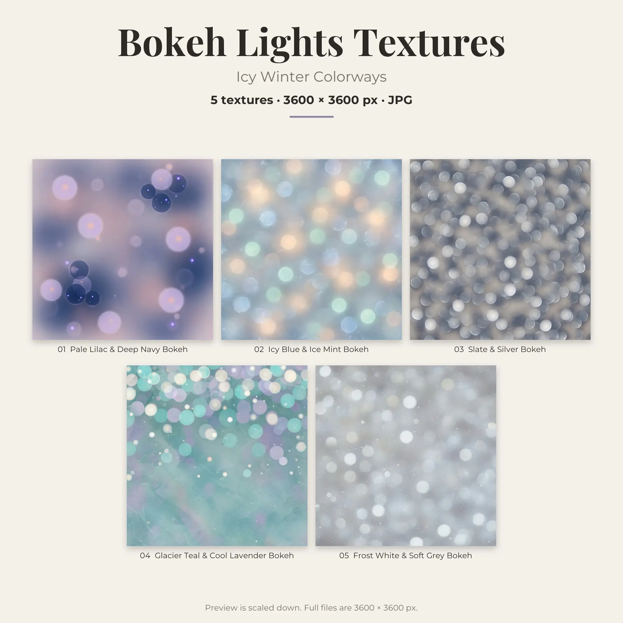 5 Icy Winter Bokeh Lights Textures, High-Res Backgrounds preview