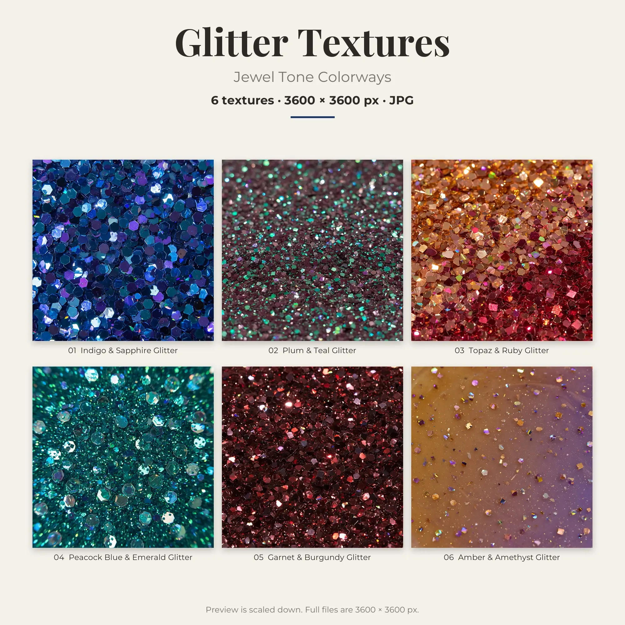 6 Jewel Tone Glitter Textures, High-Res Backgrounds preview
