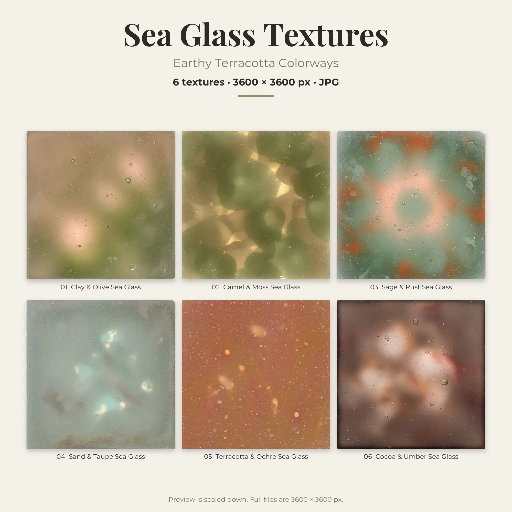 Sea Glass Texture Pack, Earthy Terracotta Palette – 6 JPGs preview