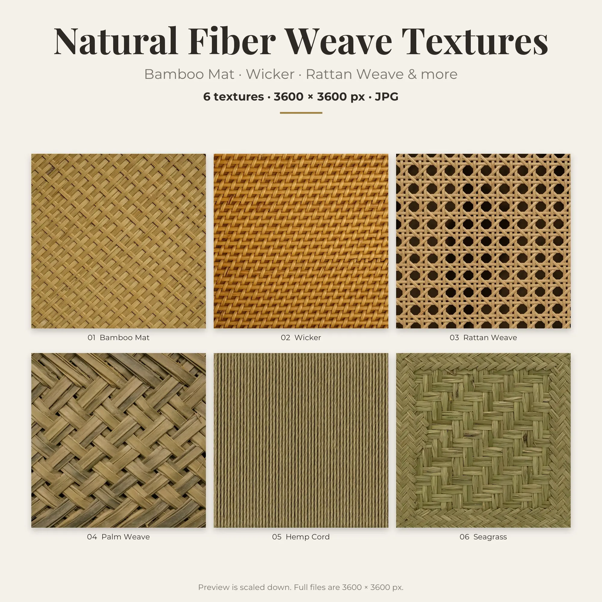 Natural Fiber Weave Textures: Bamboo Mat & Wicker – 6 JPGs preview