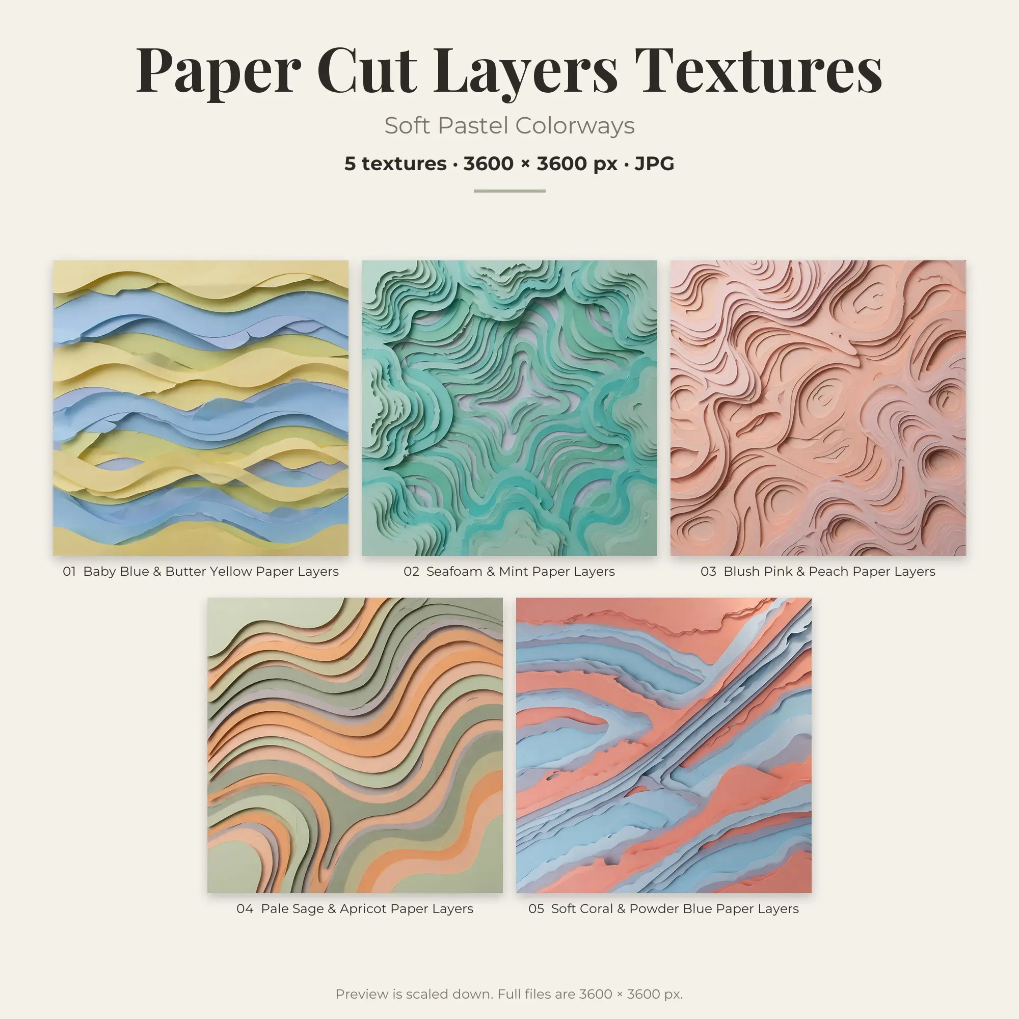 Soft Pastel Paper Cut Layers Textures – 5 Digital Backgrounds, preview 1 of 2