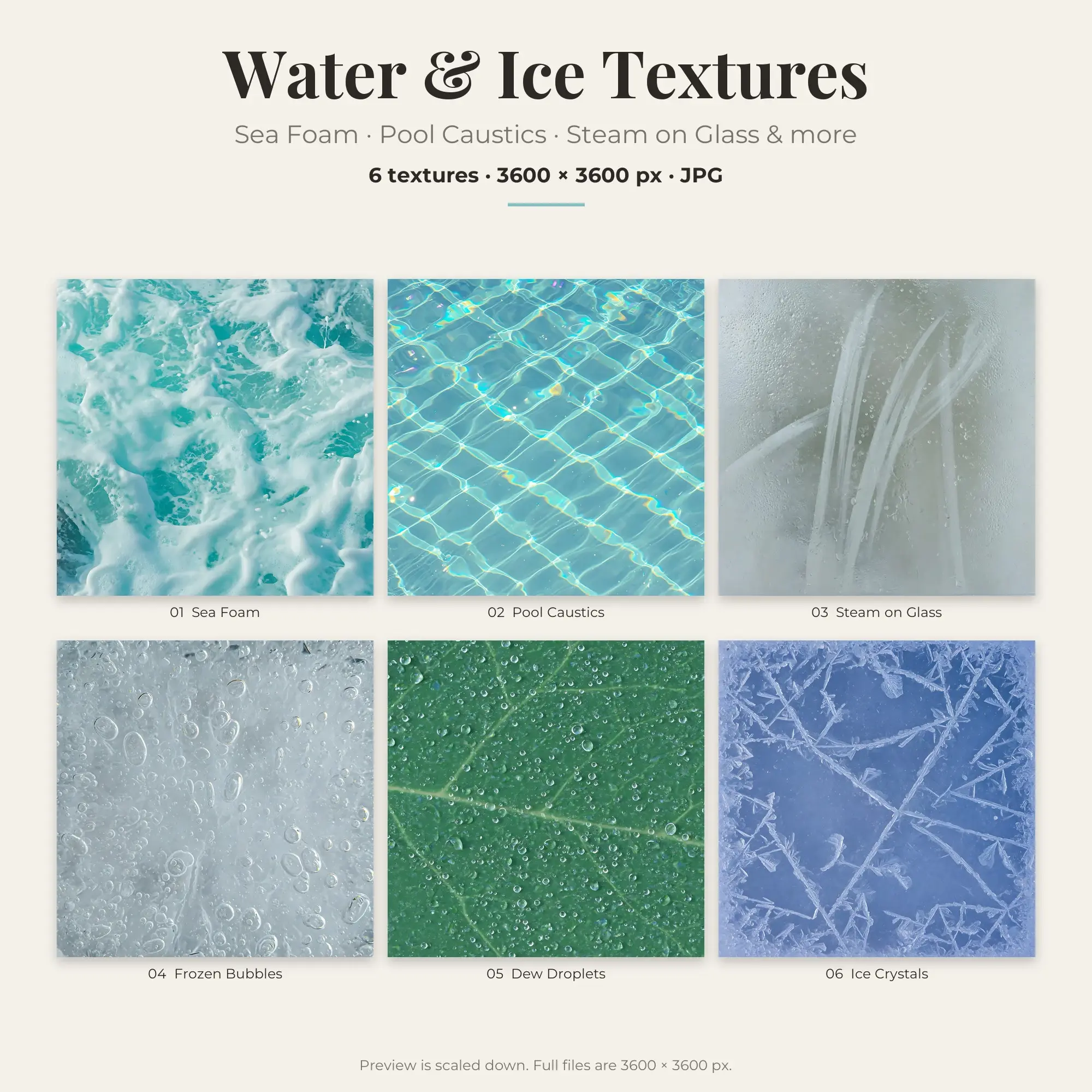 Water & Ice Textures: Sea Foam & Pool Caustics – 6 JPGs preview