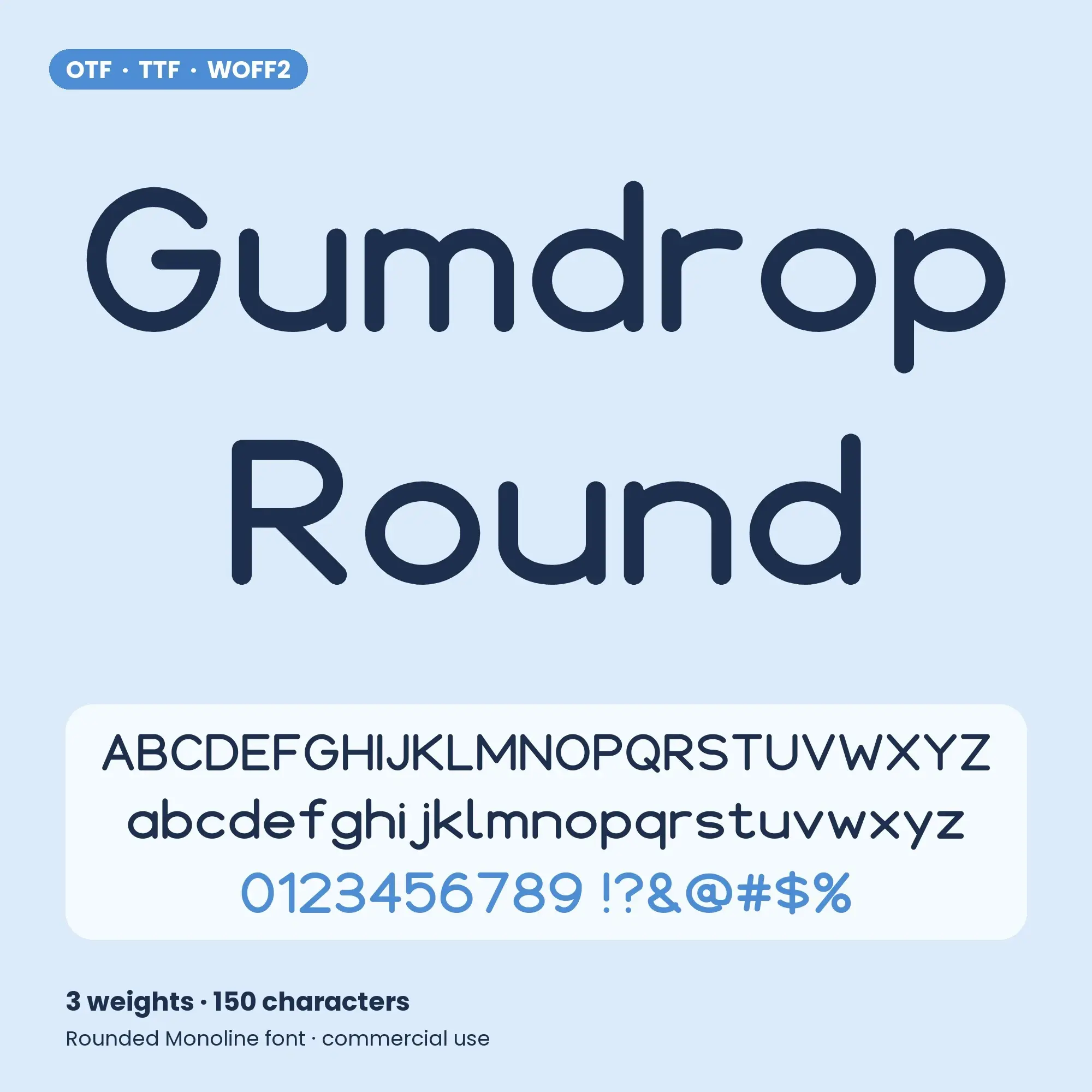 Gumdrop Round Font Family - Rounded Monoline, 3 Weights, OTF TTF WOFF2 preview