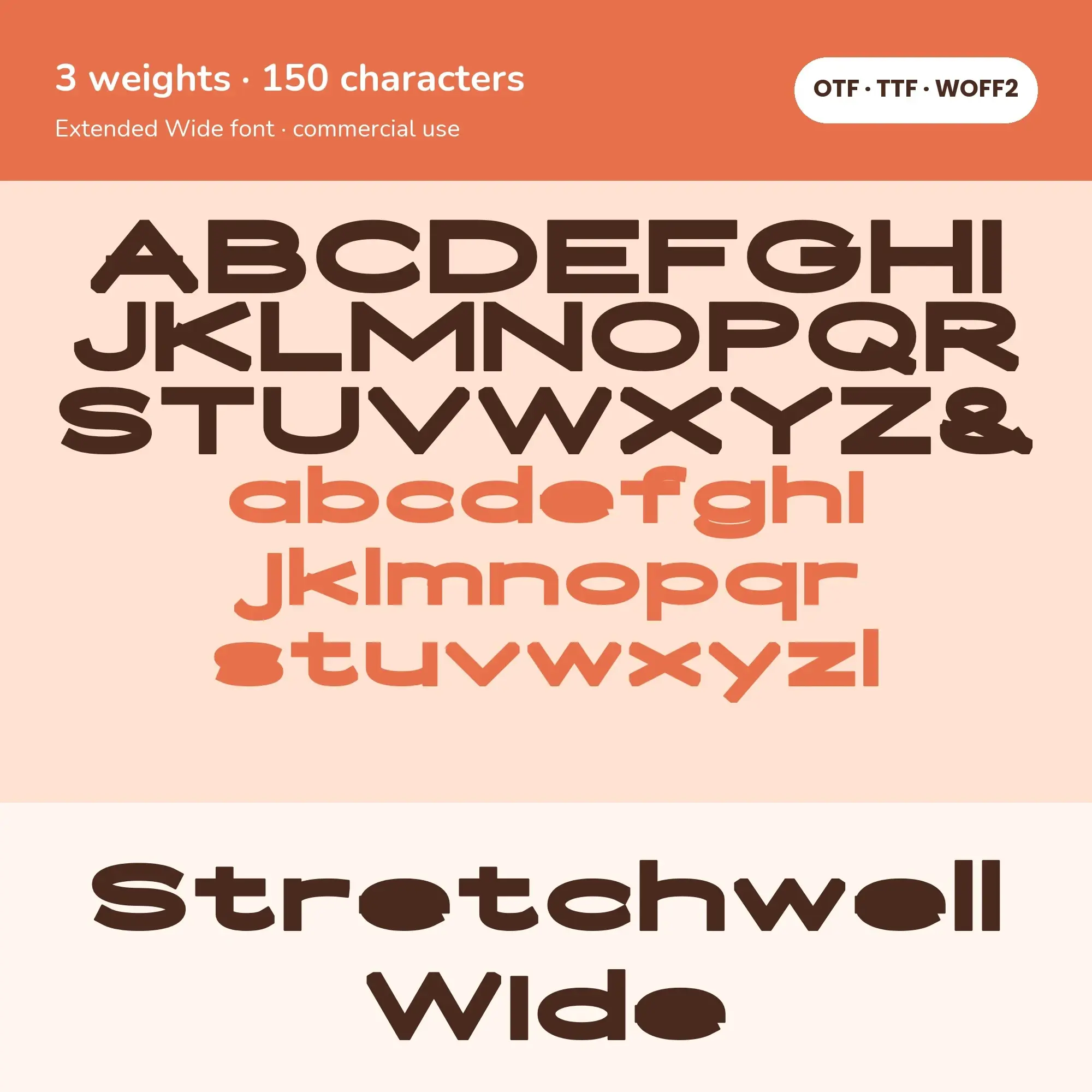 Stretchwell Wide Font Family - Extended Wide, 3 Weights, OTF TTF WOFF2 preview