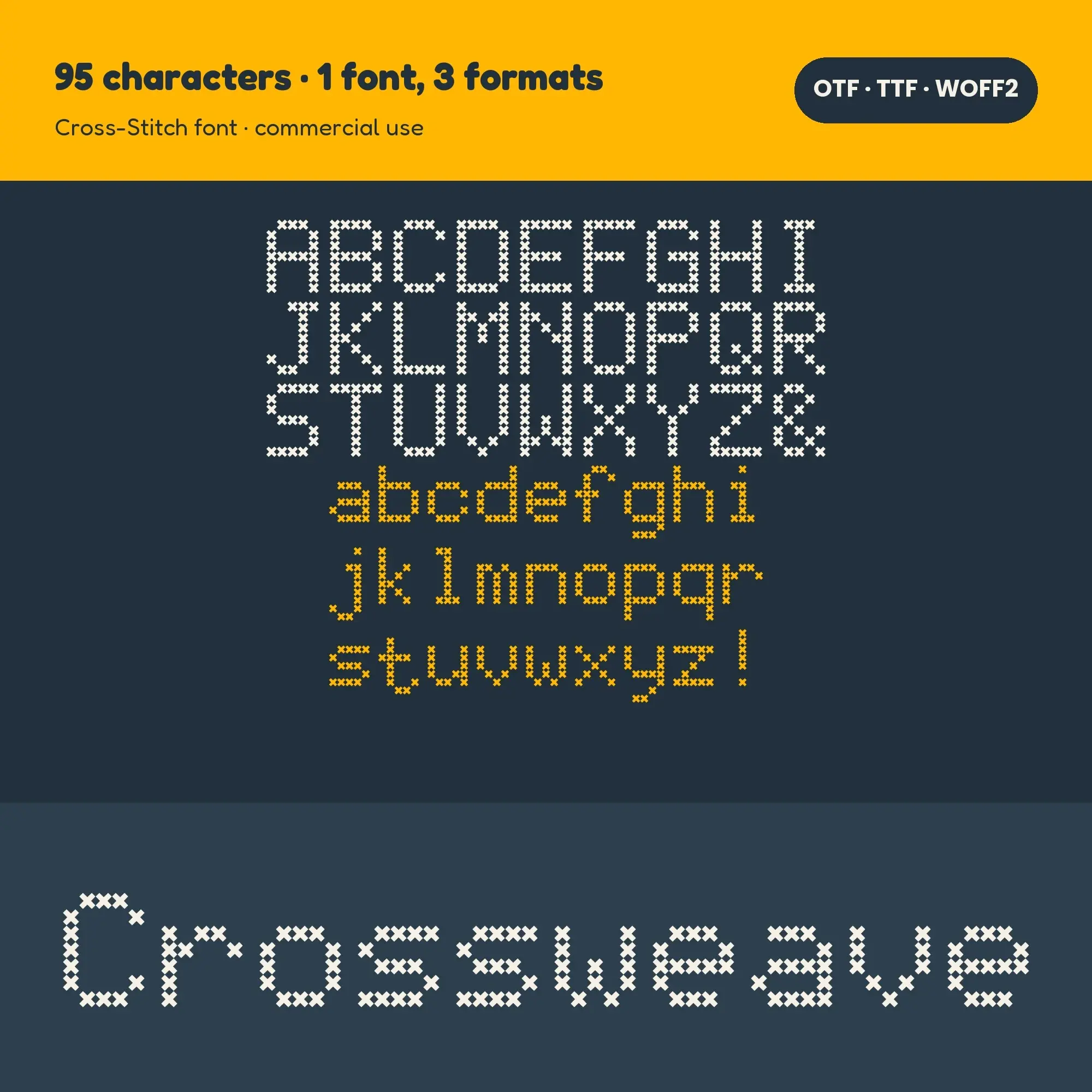 Crossweave - Cross-Stitch Font, OTF TTF WOFF2, Commercial Use preview