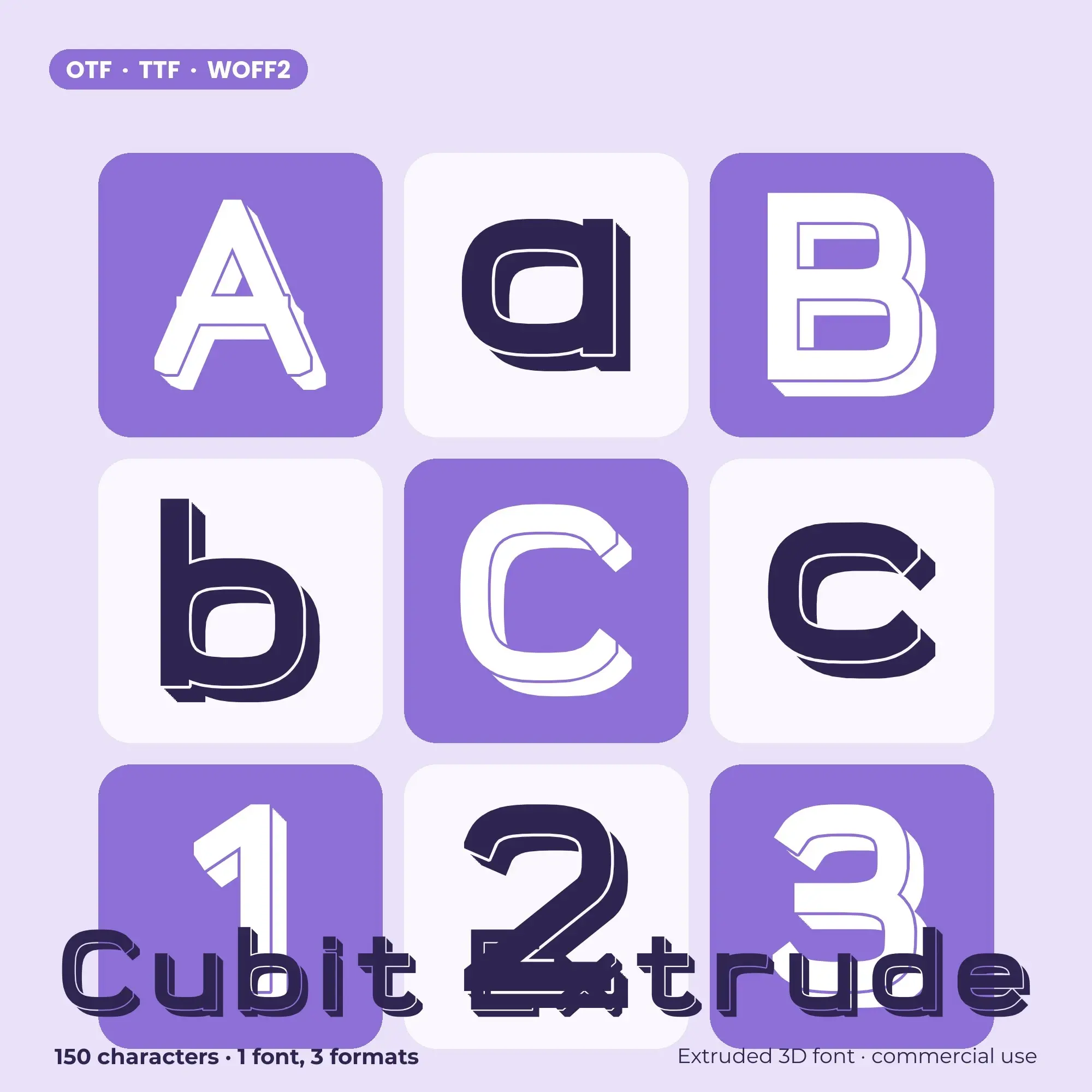 Cubit Extrude Extruded 3D Display Font (OTF, TTF, WOFF2) preview