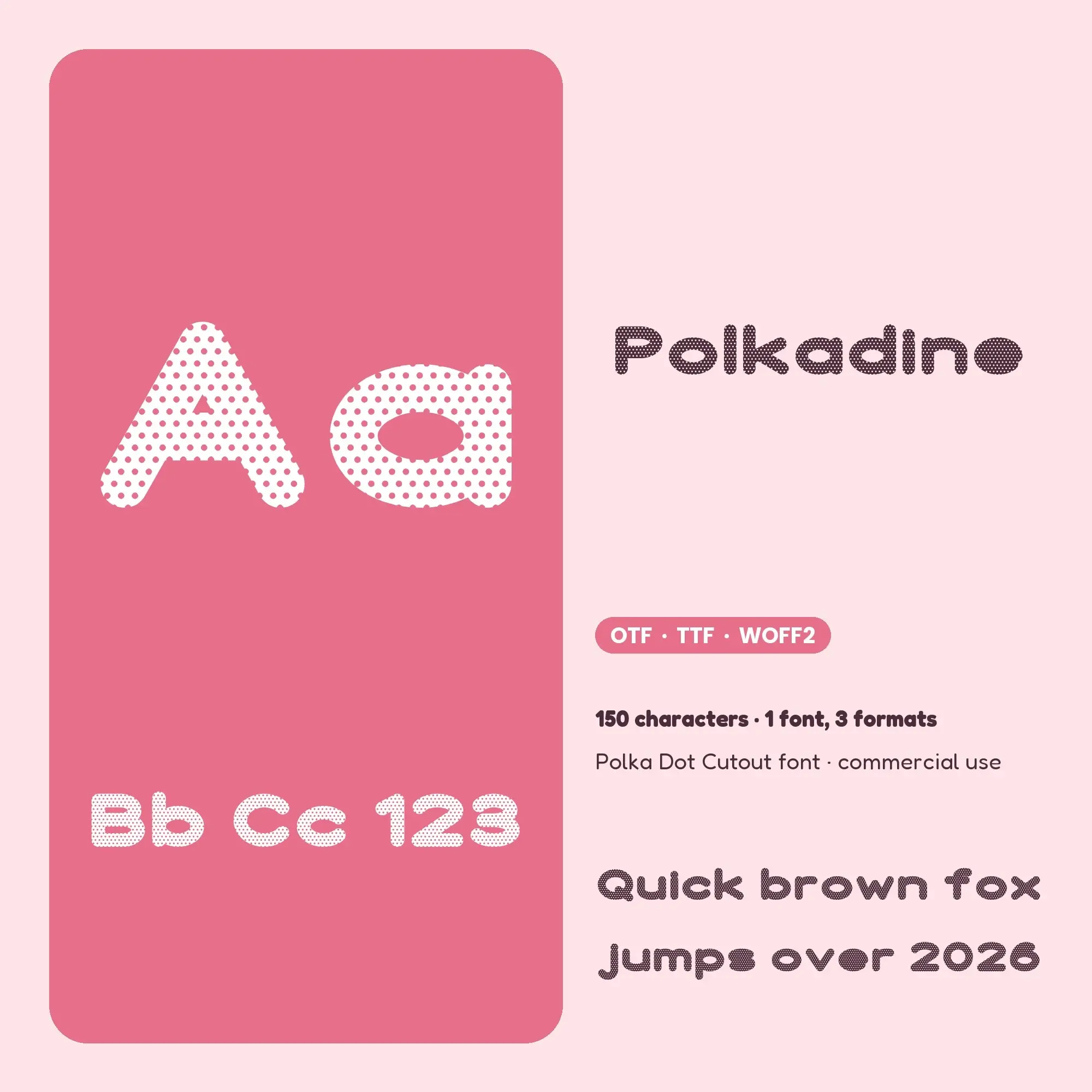 Polkadine - Polka Dot Cutout Font, OTF TTF WOFF2, Commercial Use preview