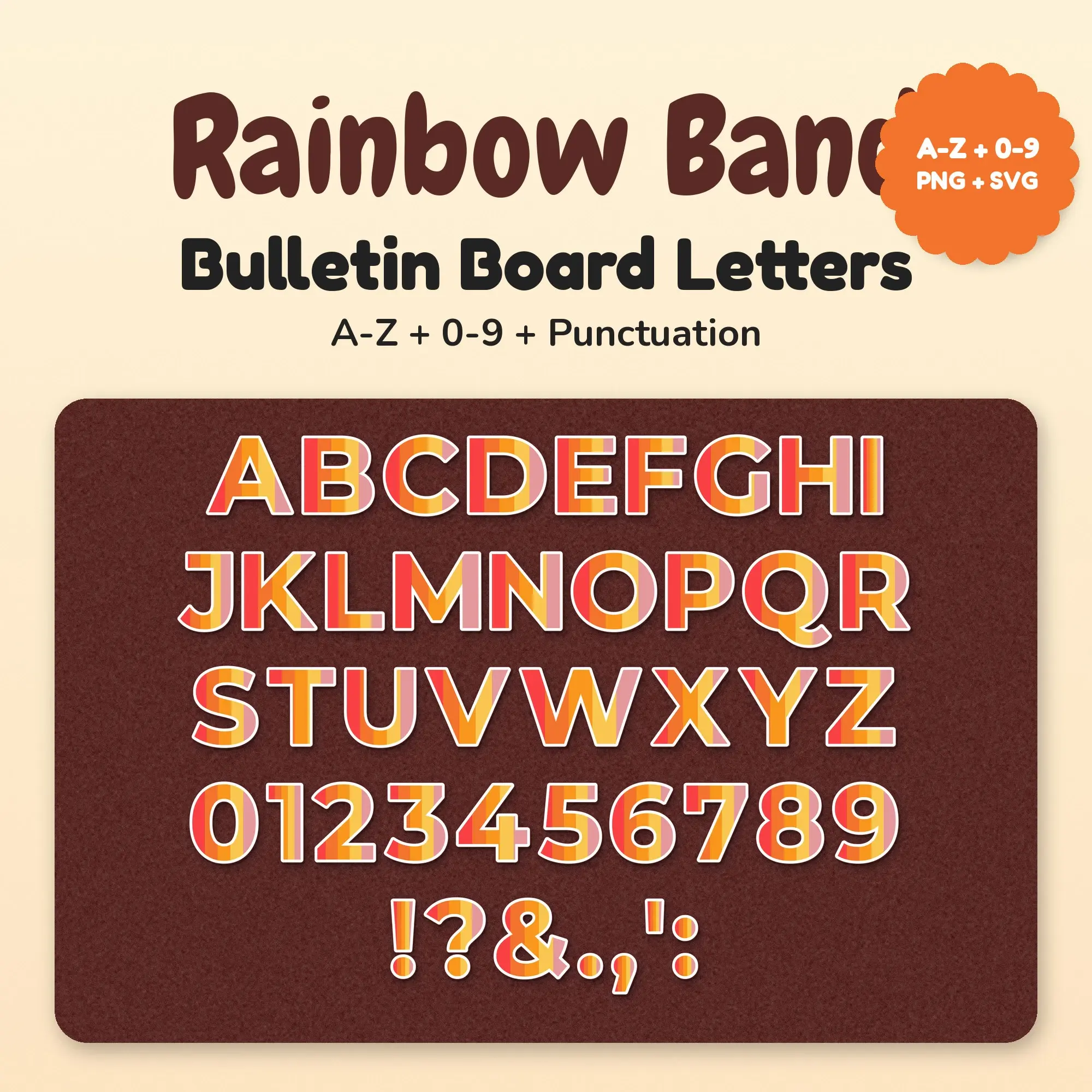 Rainbow Band Classroom Display Letters in Sunset Glow - A-Z 0-9 preview