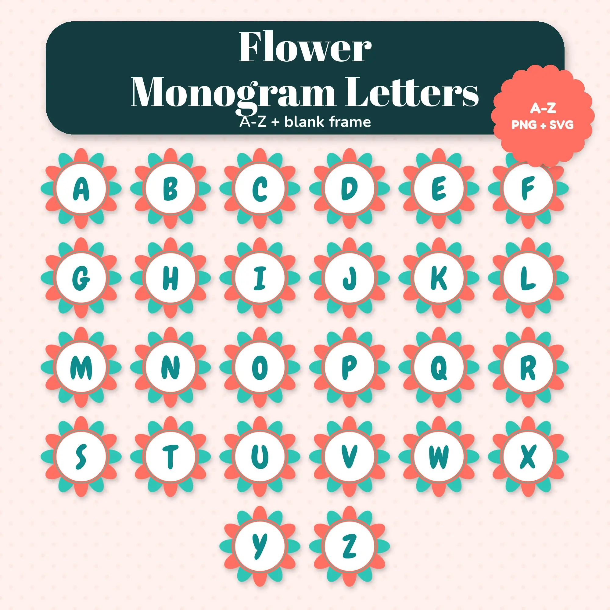 Coral Reef Flower Monogram Letters A-Z - PNG SVG preview