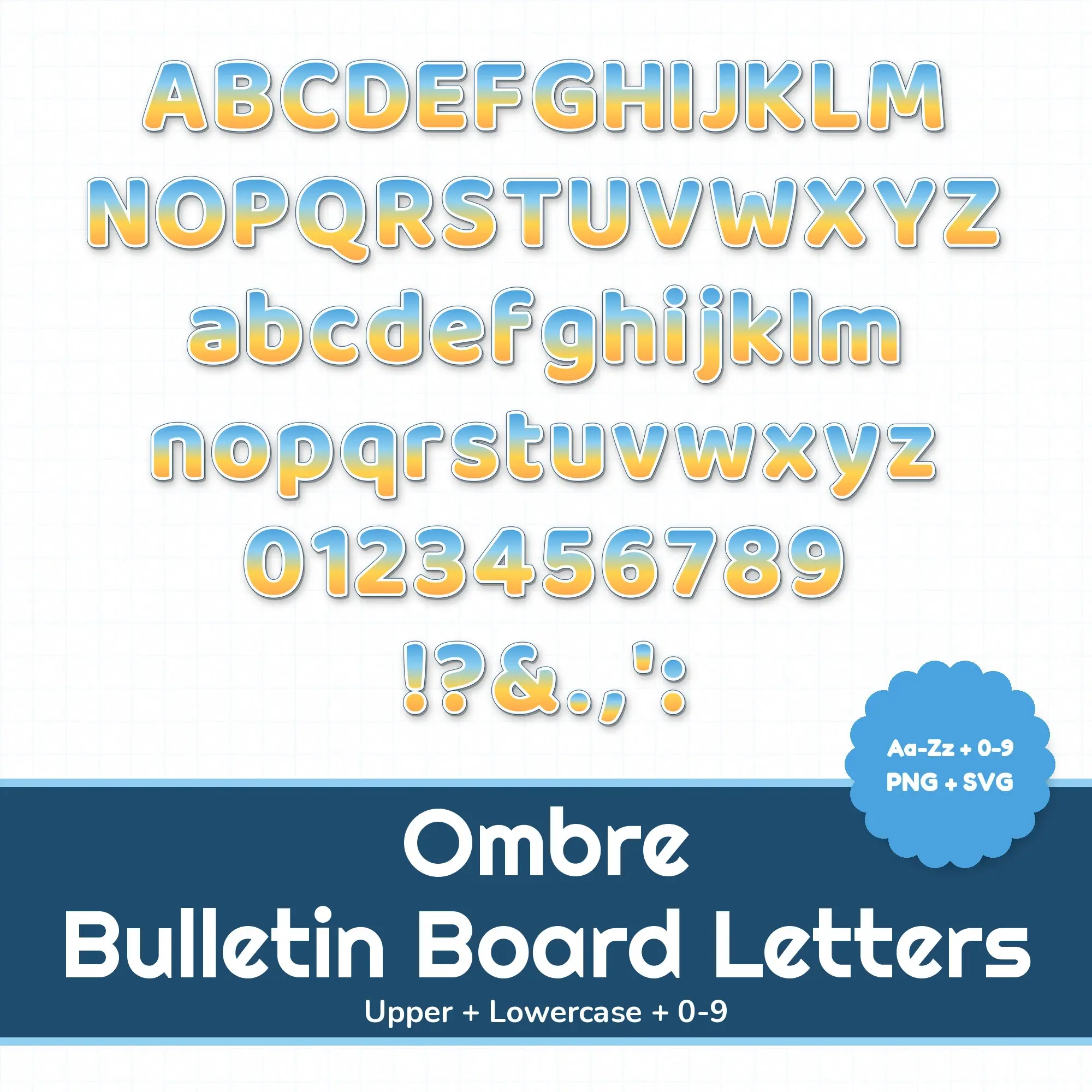 Sky and Sunshine Ombre Alphabet Cutout Letters & Numbers, PNG SVG PDF preview