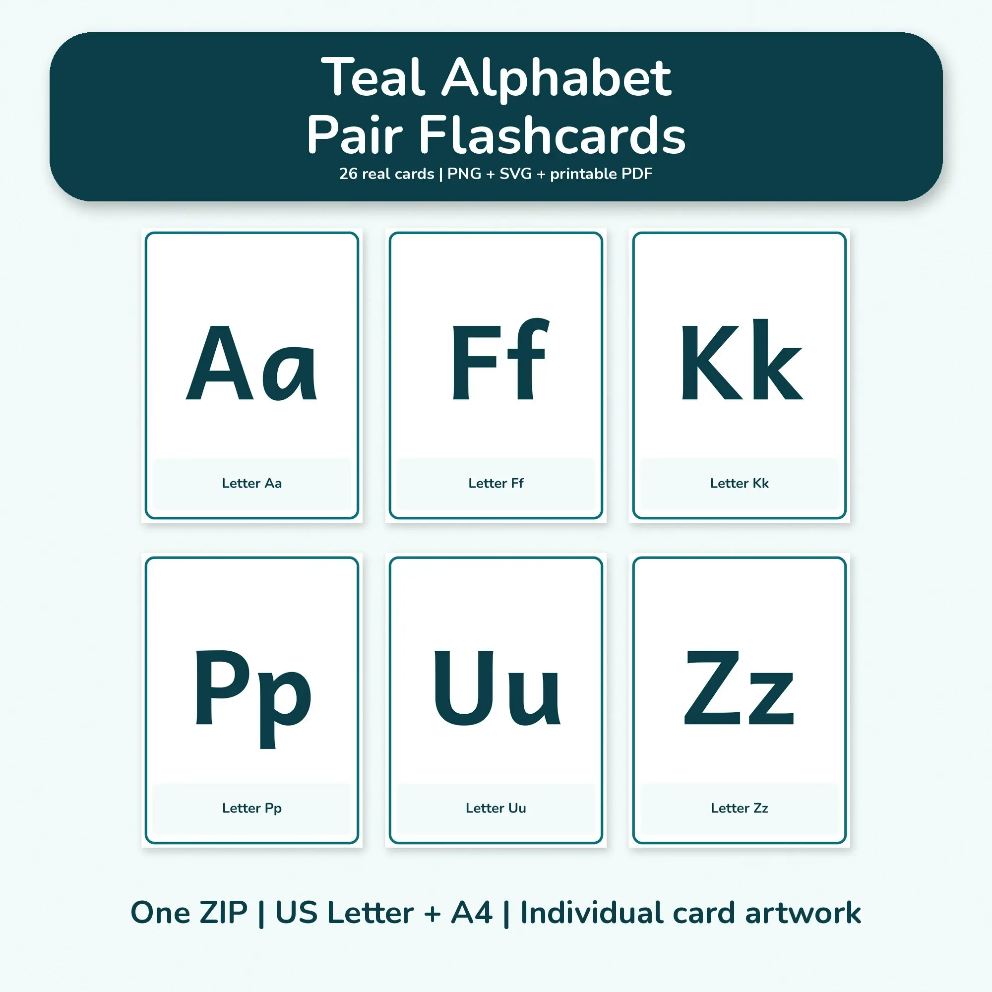 Teal Alphabet Pair Flashcards - PNG SVG PDF preview