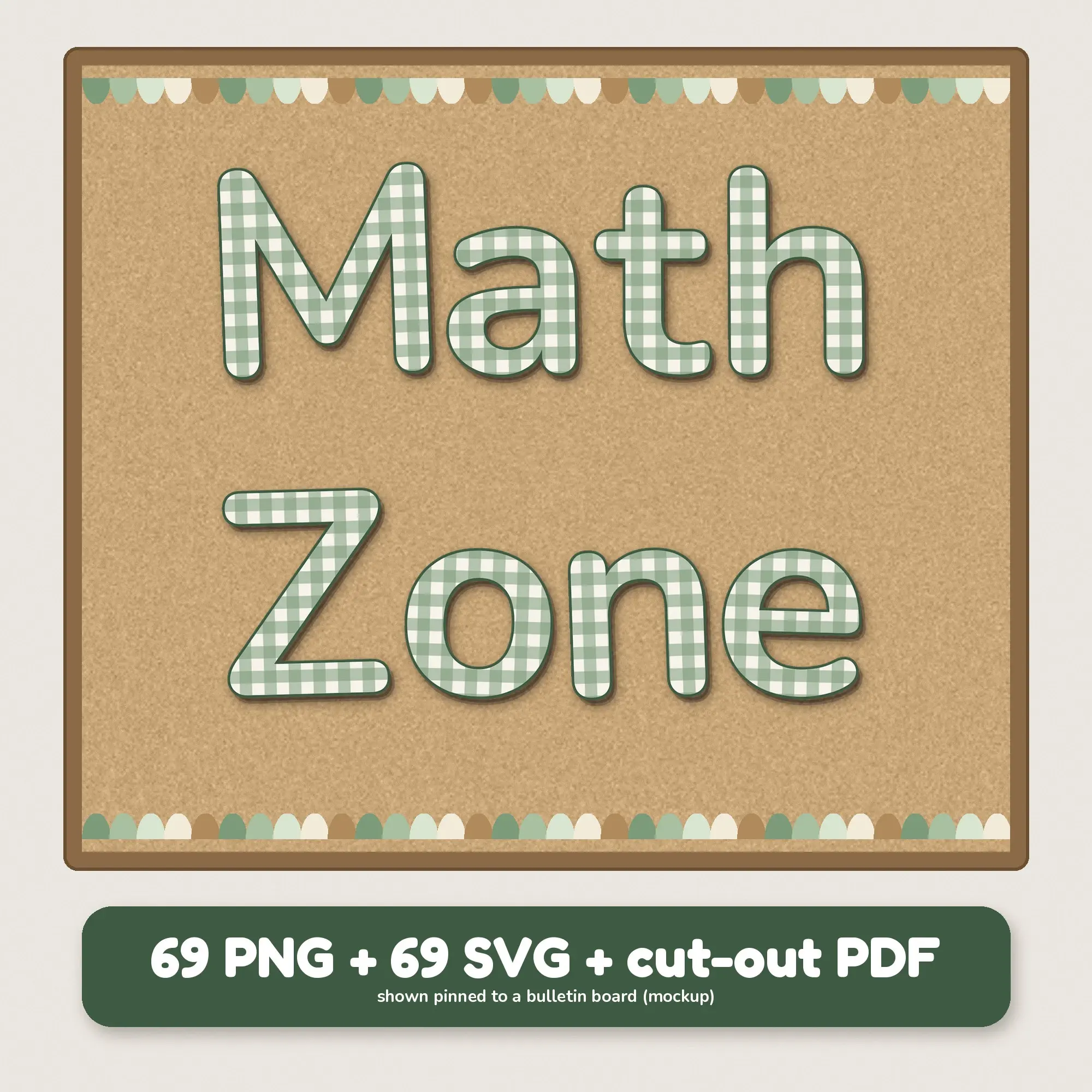 Gingham Bulletin Board Letter Set - Sage and Cream, Upper + Lowercase, preview 2 of 2