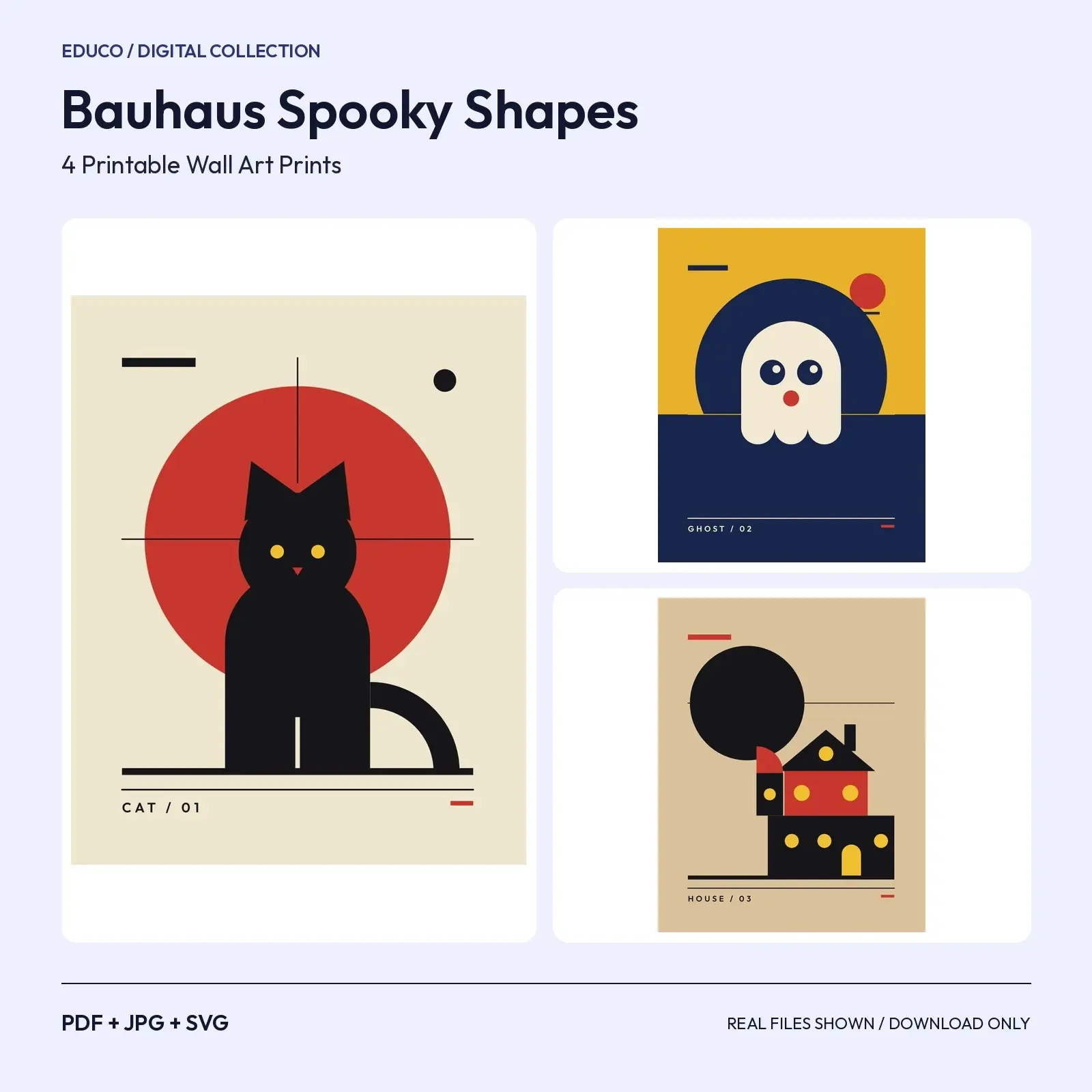 Bauhaus Spooky Shapes – 4 Geometric Halloween Printable Wall Art Prints preview