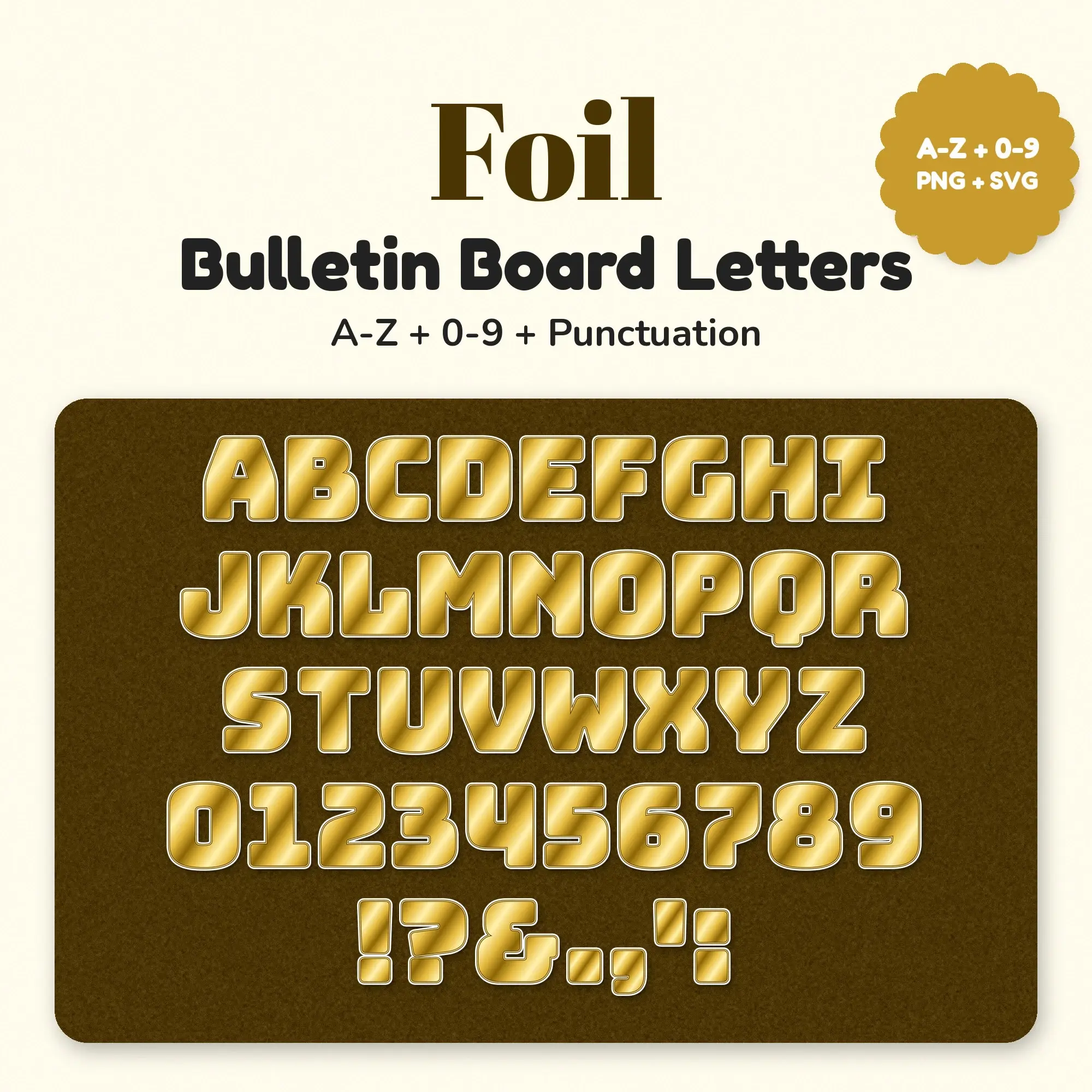 Foil Classroom Display Letters in Gold Foil - A-Z 0-9 preview
