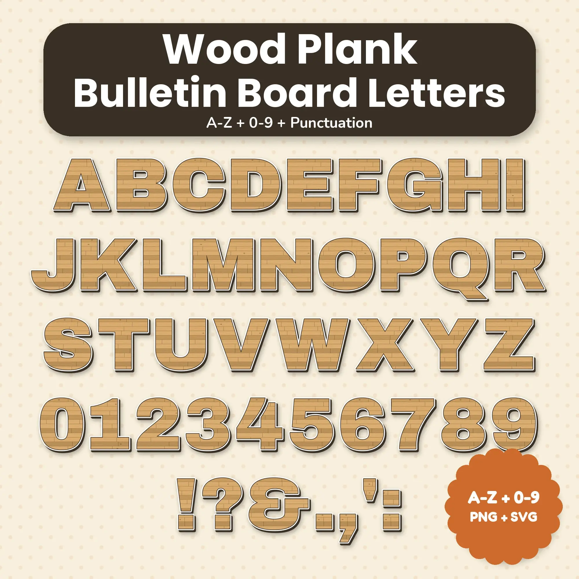 Wood Plank Bulletin Board Letter Set - Retro Mustard, A-Z 0-9 preview