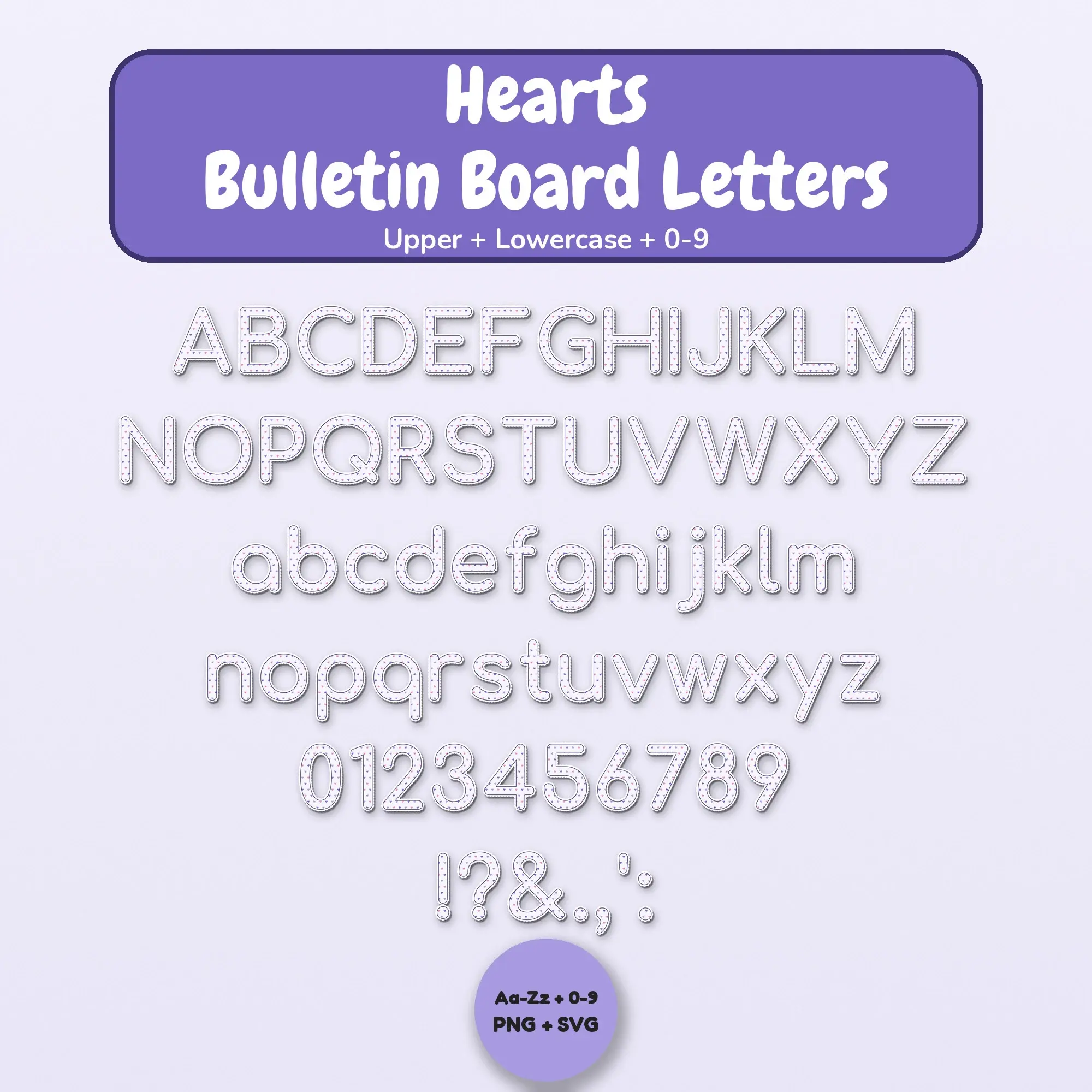 Printable Hearts Alphabet Letters, Lavender Lilac - Bulletin Board Set preview