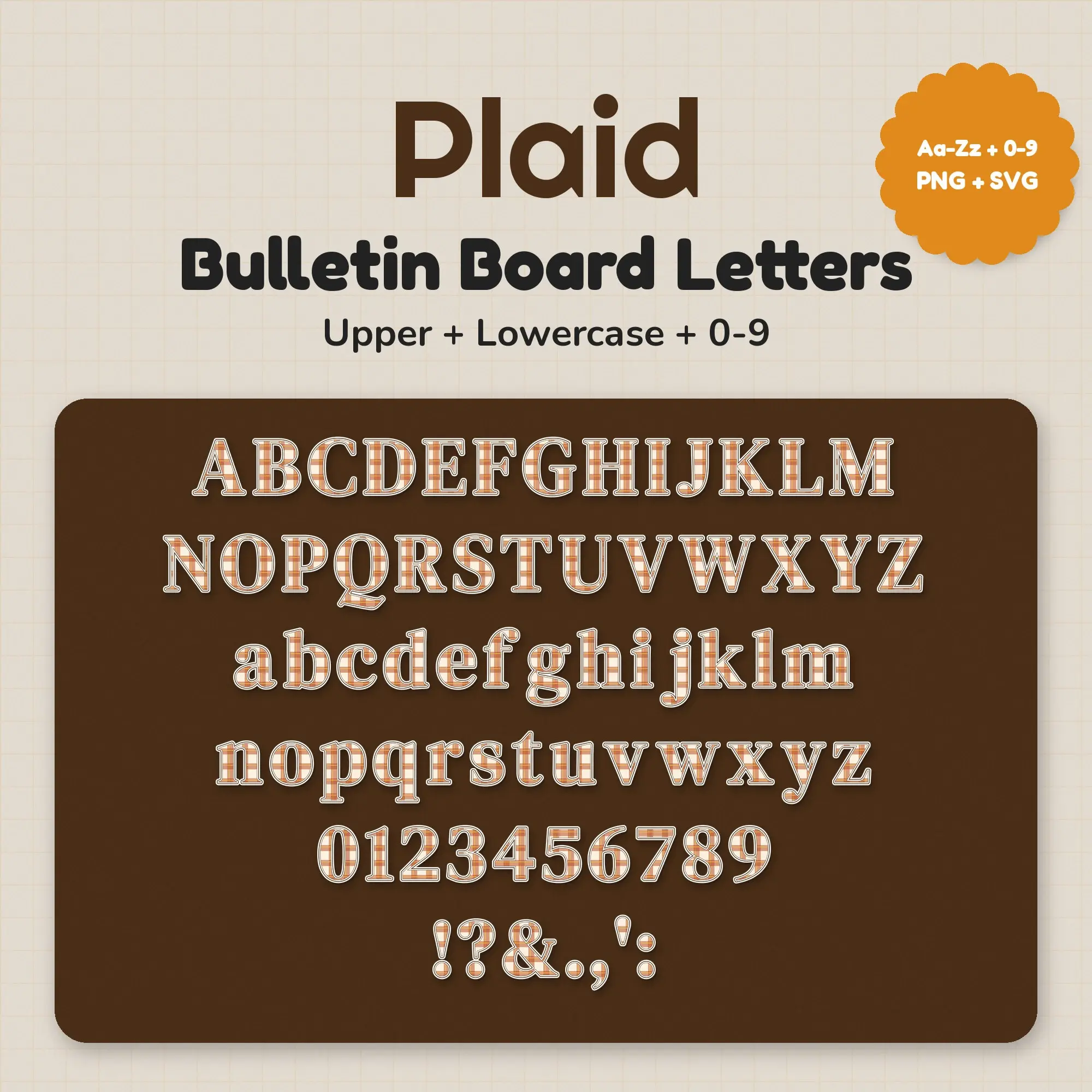 Plaid Classroom Display Letters in Autumn Harvest - Upper + Lowercase preview