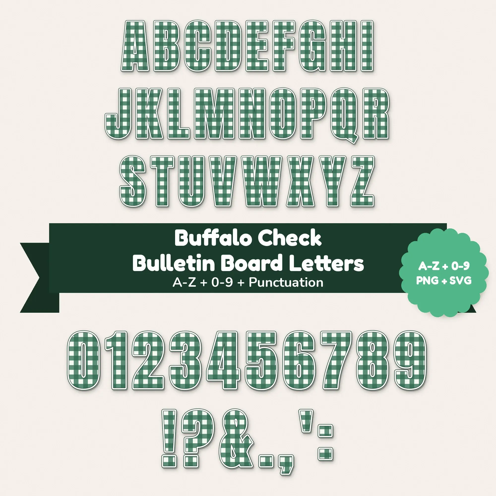 Forest and Berry Buffalo Check Bulletin Board Letters - A-Z 0-9 PNG SVG preview