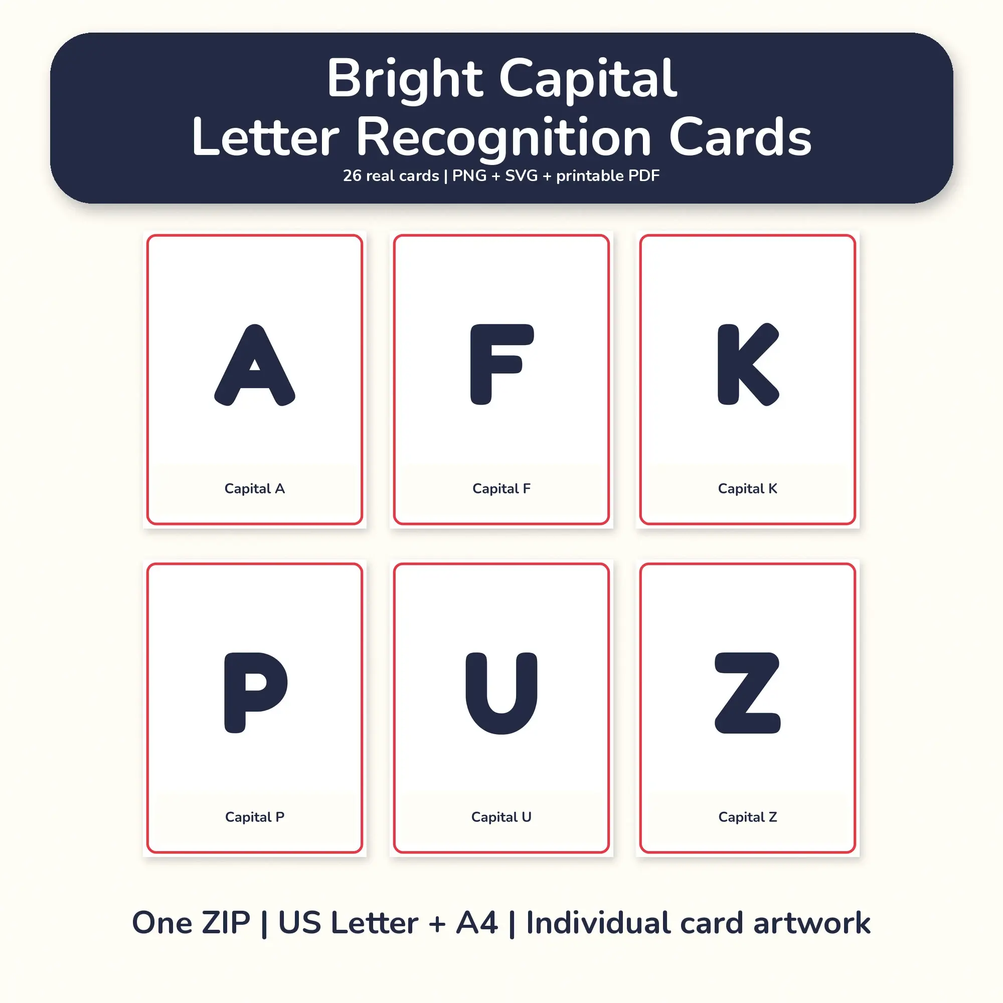 Bright Capital Letter Recognition Cards - PNG SVG PDF preview