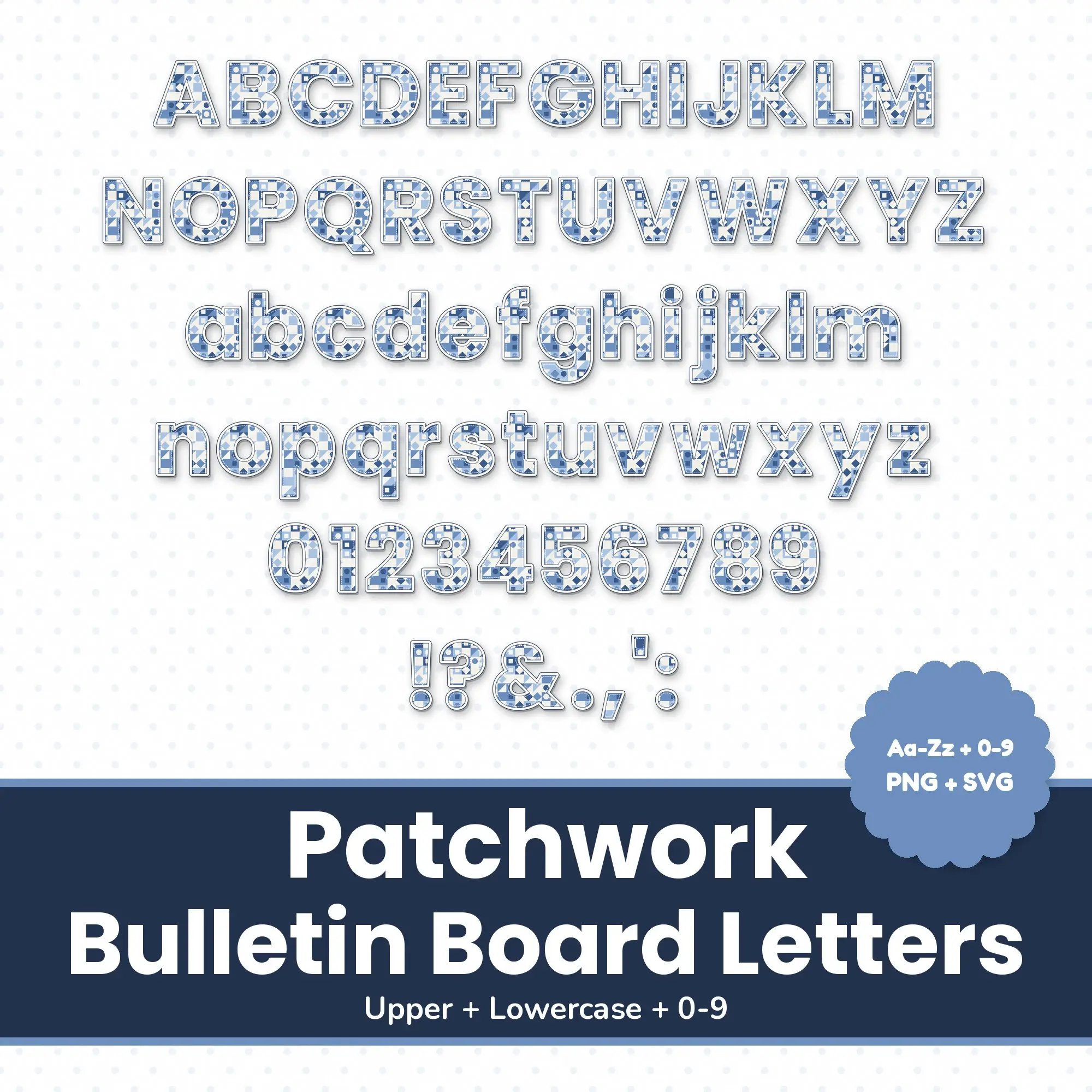 Denim Blue Patchwork Alphabet Cutout Letters & Numbers, PNG SVG PDF preview