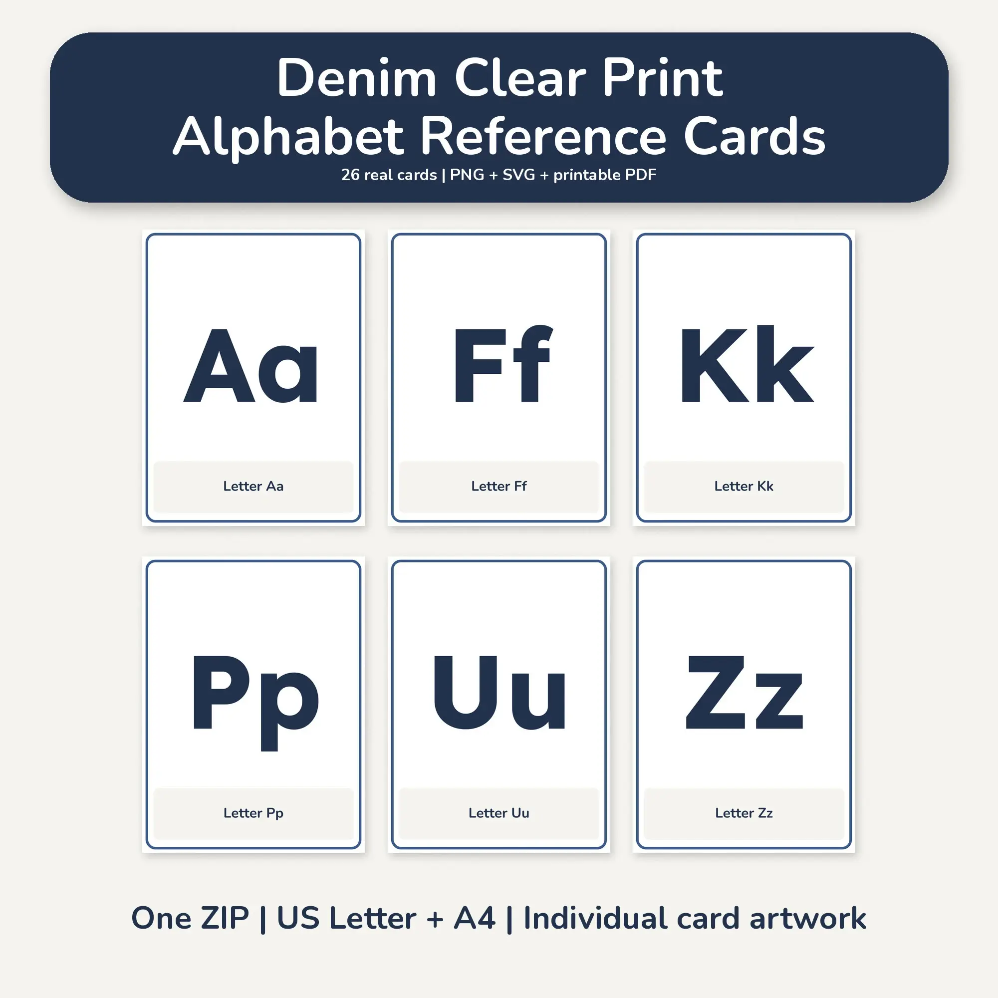 Denim Clear Print Alphabet Reference Cards - PNG SVG PDF preview