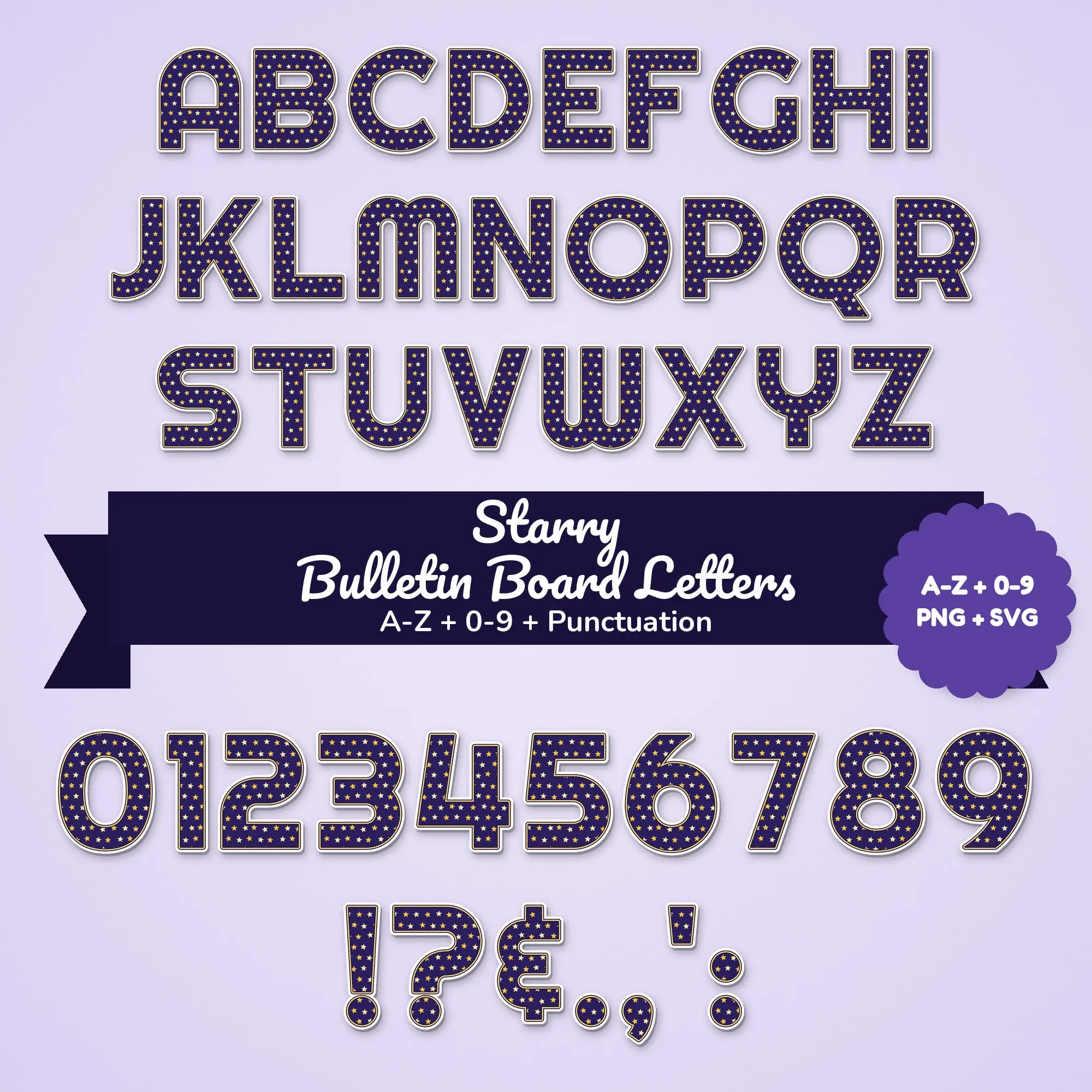 Galaxy Purple Starry Bulletin Board Letters - A-Z 0-9 PNG SVG preview