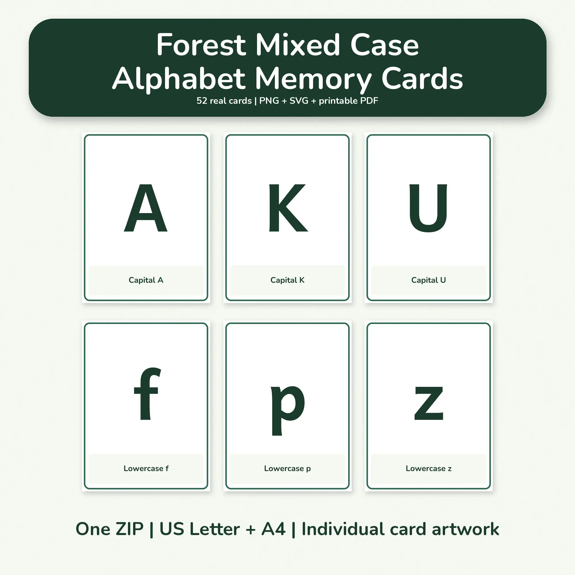 Forest Mixed Case Alphabet Memory Cards - PNG SVG PDF preview