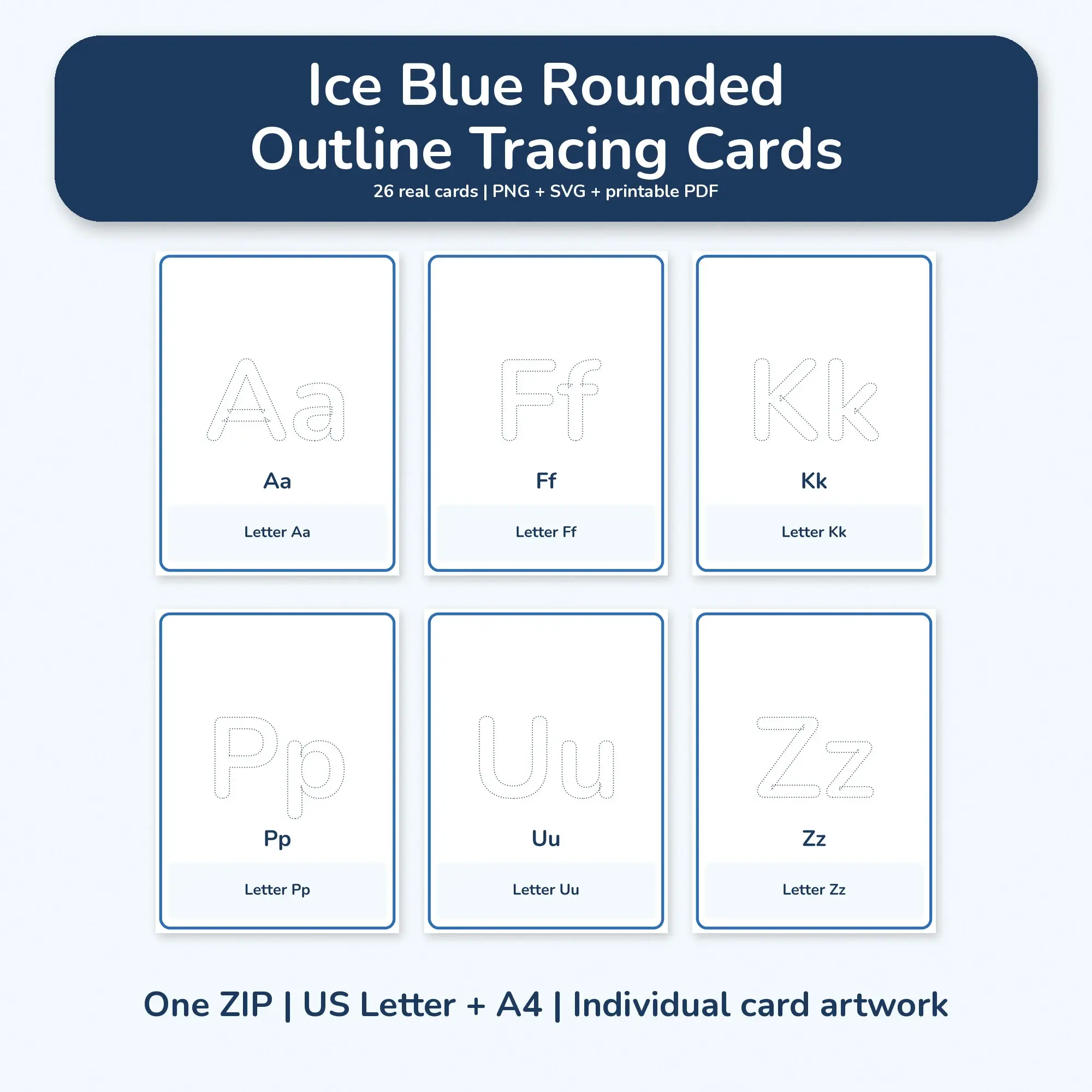 Ice Blue Rounded Outline Tracing Cards - PNG SVG PDF preview