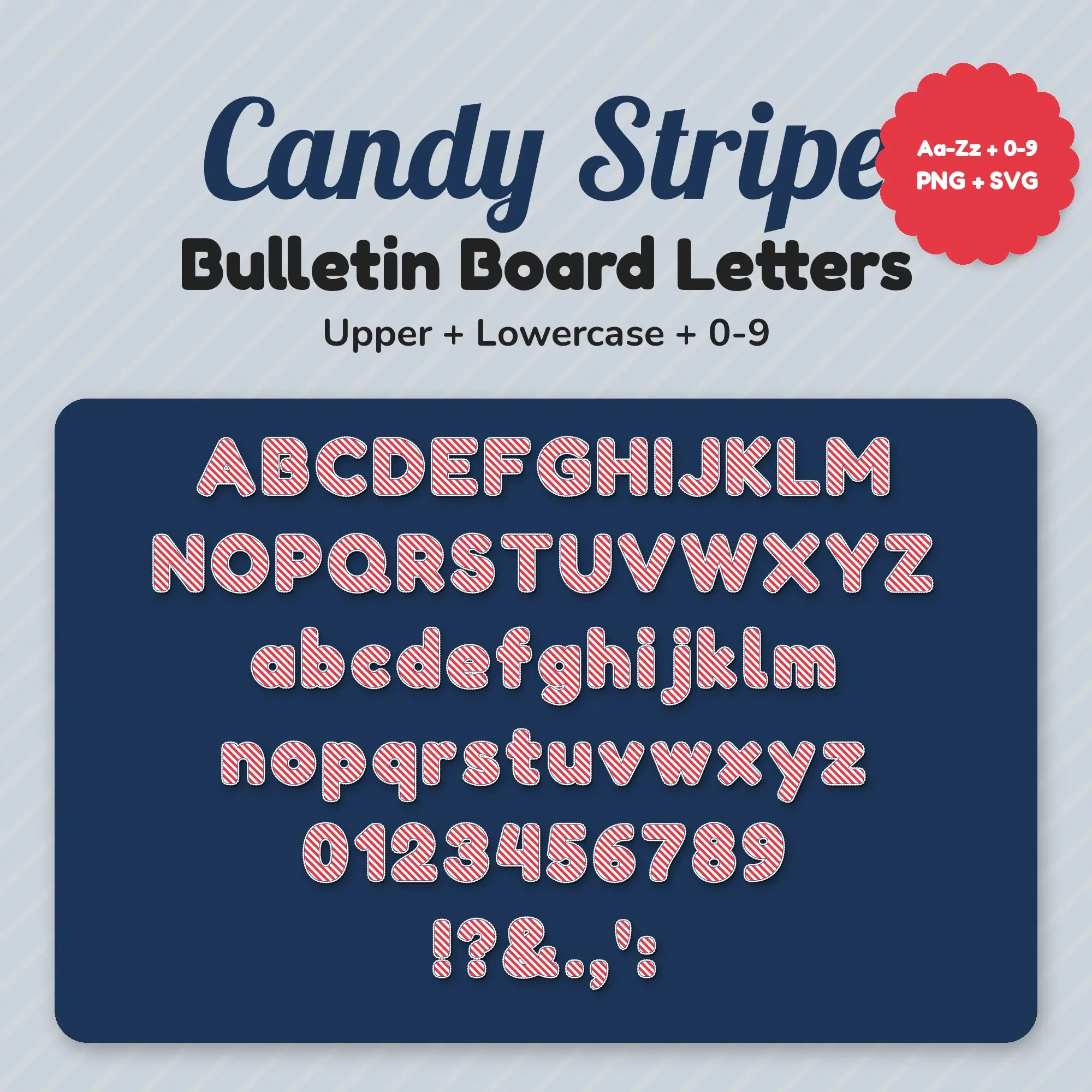 Candy Stripe Classroom Display Letters in Peppermint Mint - Upper + Lowercase preview