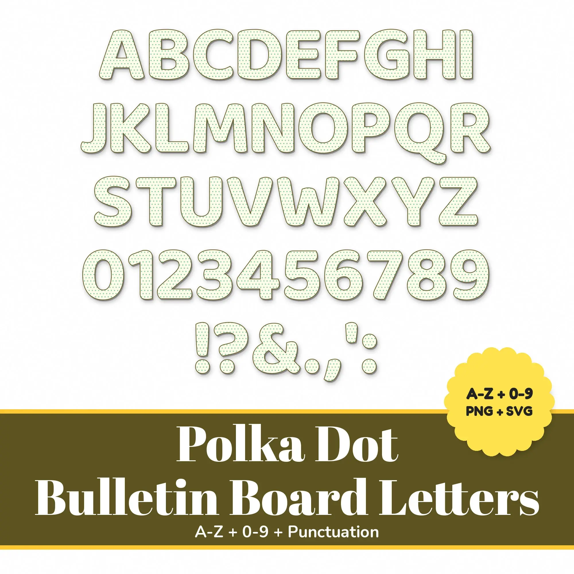 Lemonade Polka Dot Alphabet Cutout Letters & Numbers, PNG SVG PDF preview