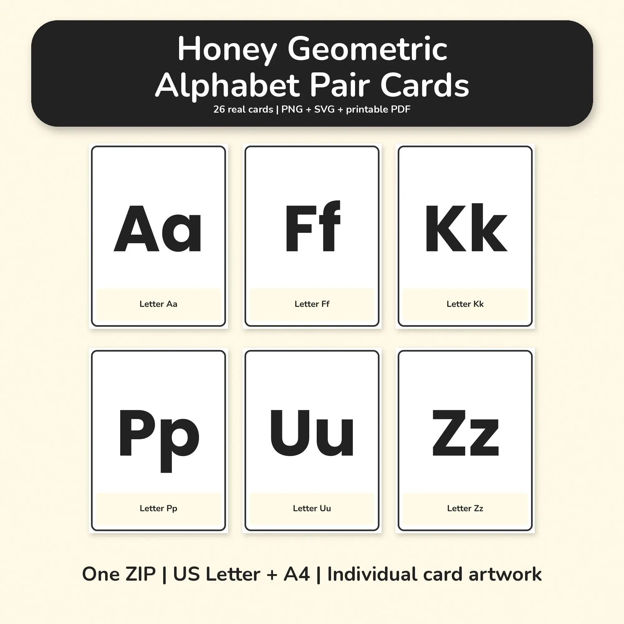 Honey Geometric Alphabet Pair Cards - PNG SVG PDF preview