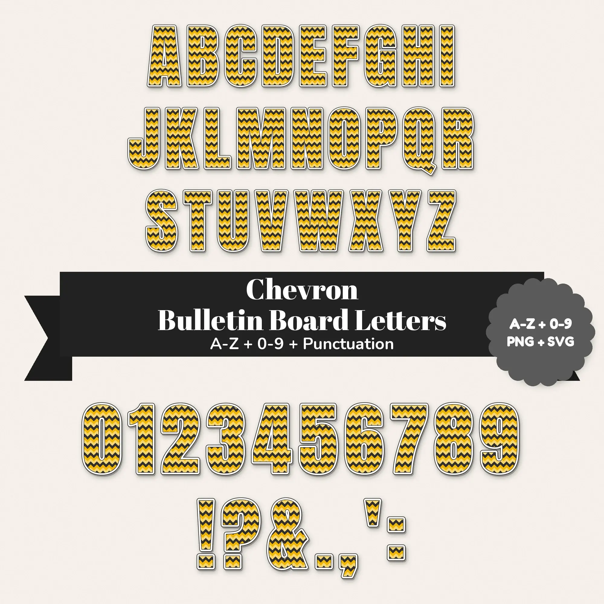 Honey and Charcoal Chevron Bulletin Board Letters - A-Z 0-9 PNG SVG preview