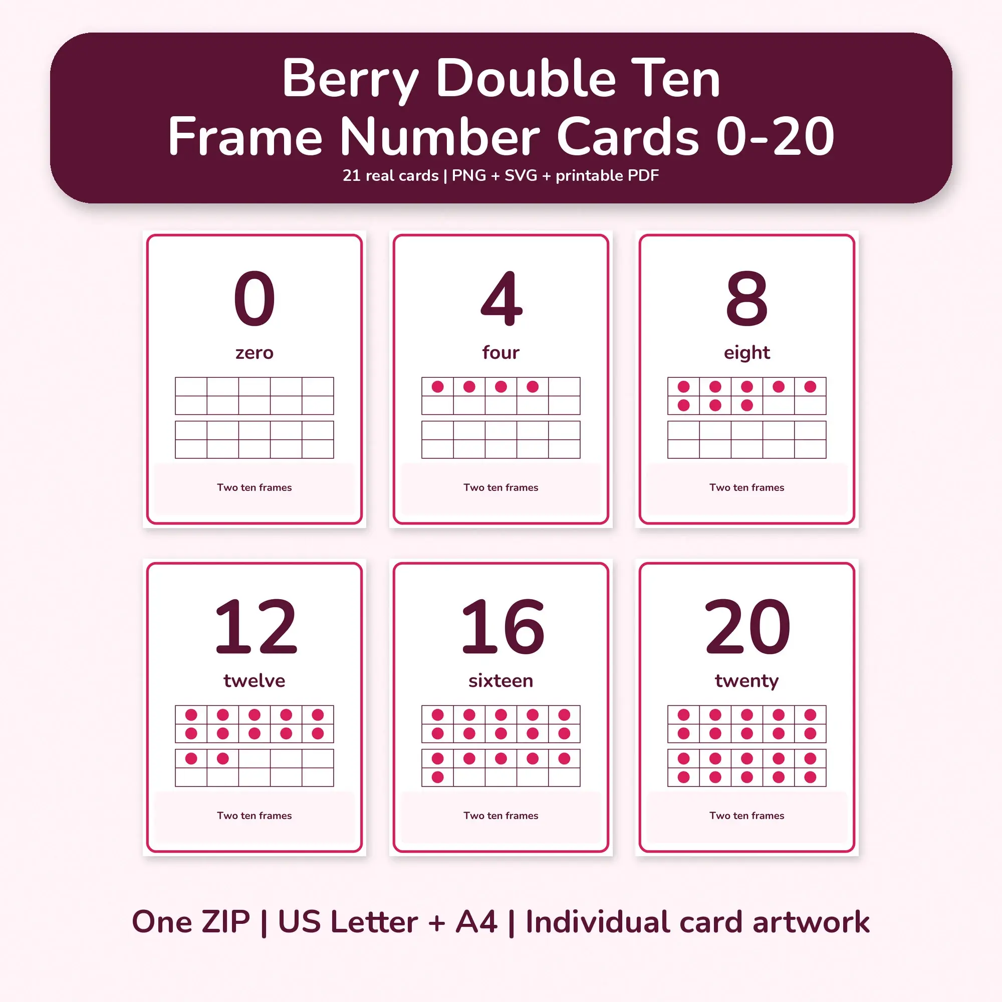 Berry Double Ten Frame Number Cards 0-20 - PNG SVG PDF preview