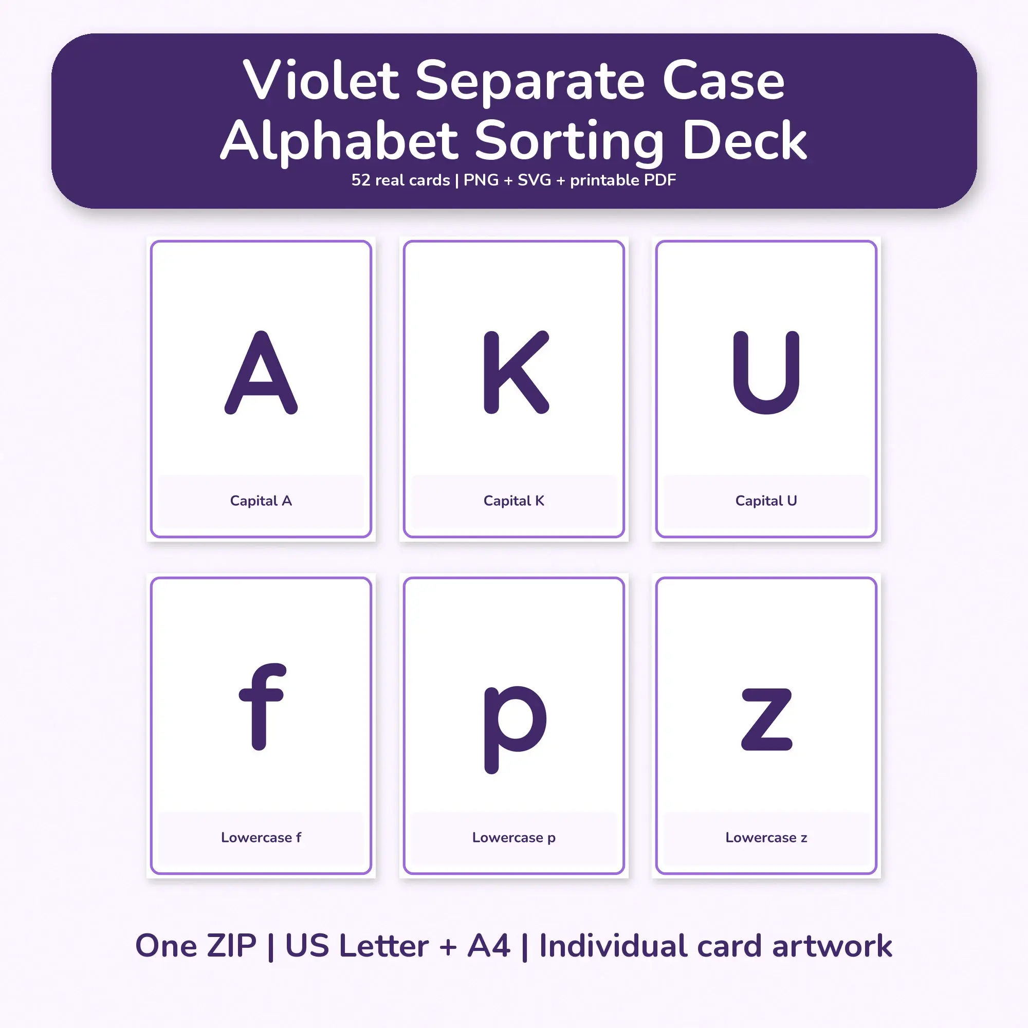 Violet Separate Case Alphabet Sorting Deck - PNG SVG PDF preview