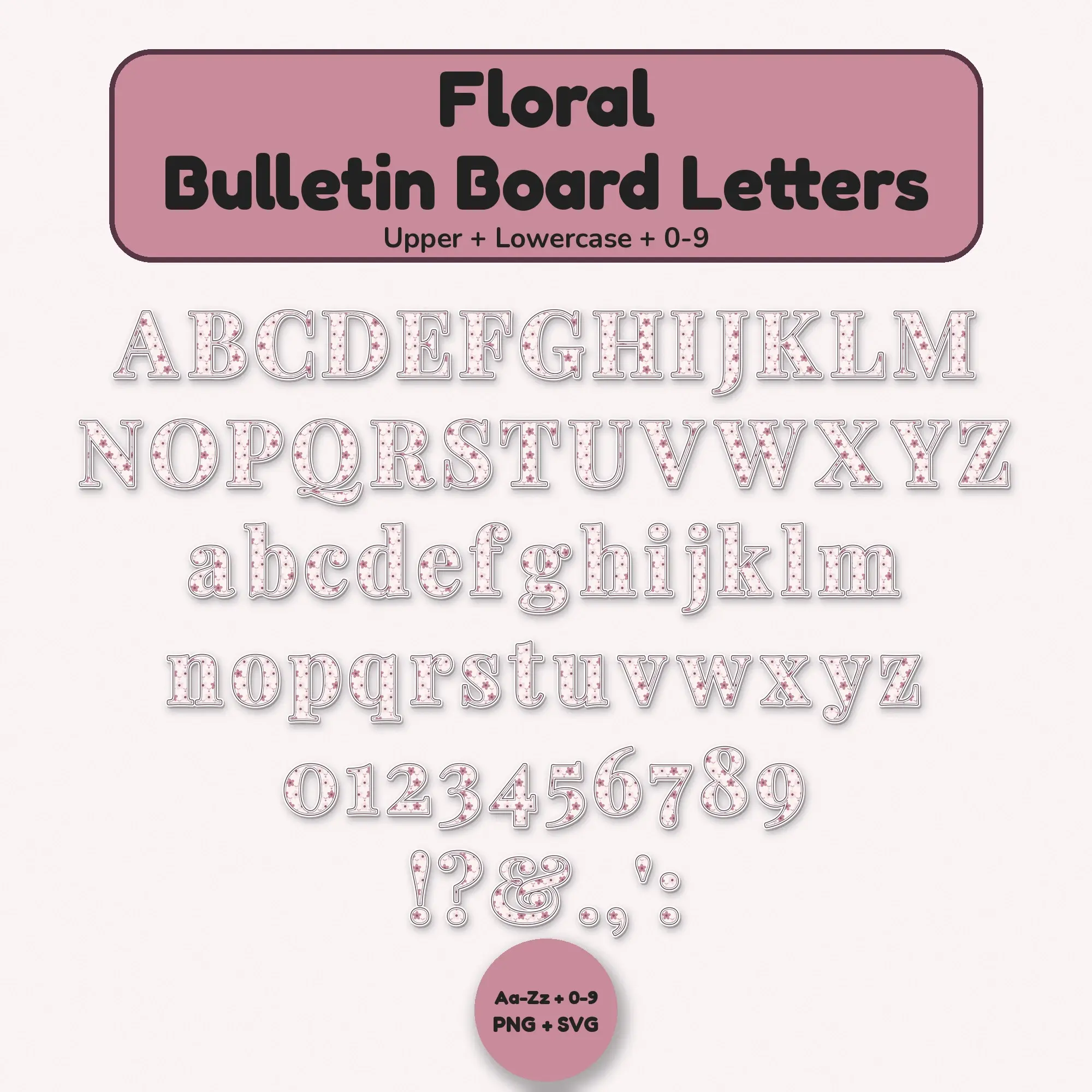 Printable Floral Alphabet Letters, Dusty Rose - Bulletin Board Set preview