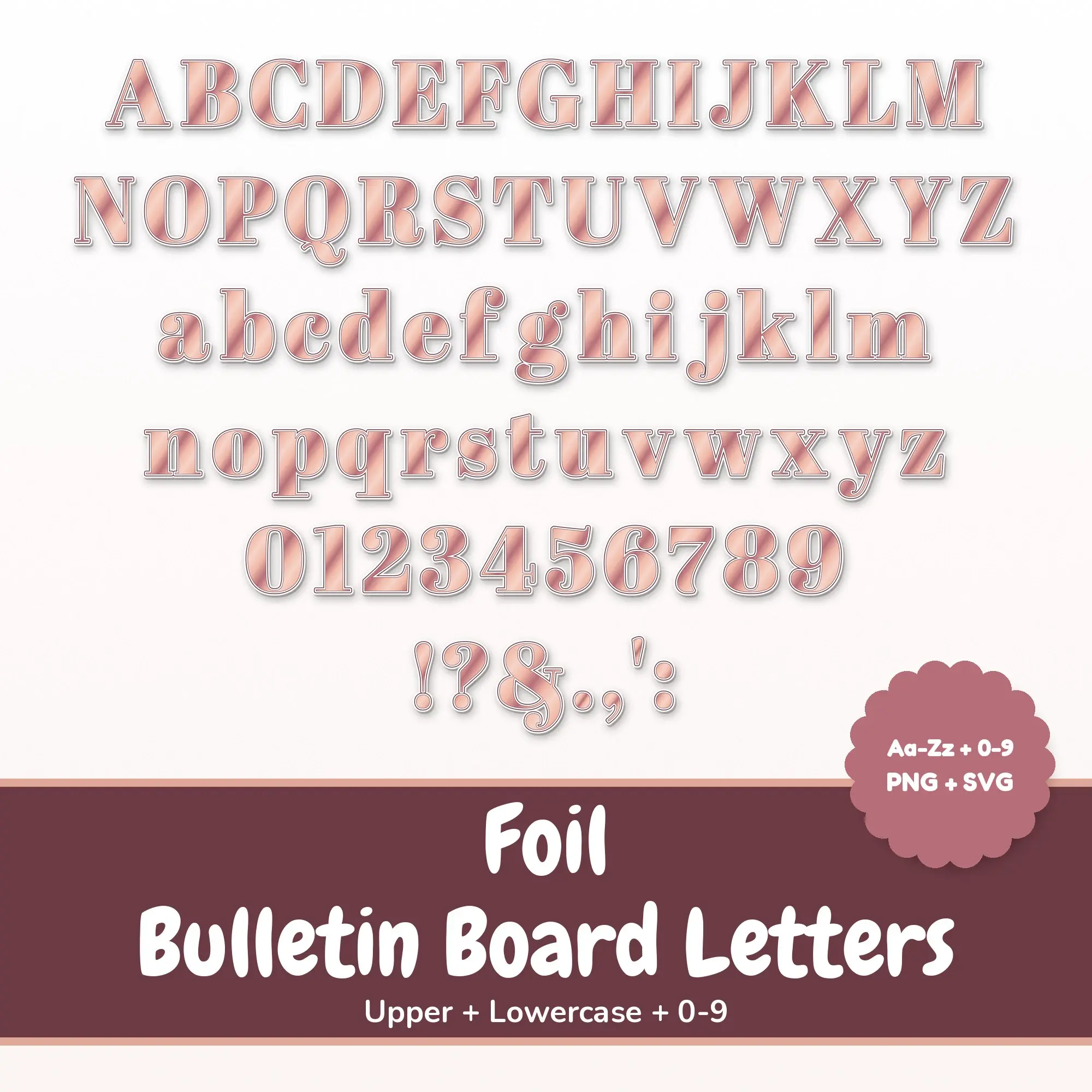 Rose Gold Foil Alphabet Cutout Letters & Numbers, PNG SVG PDF preview