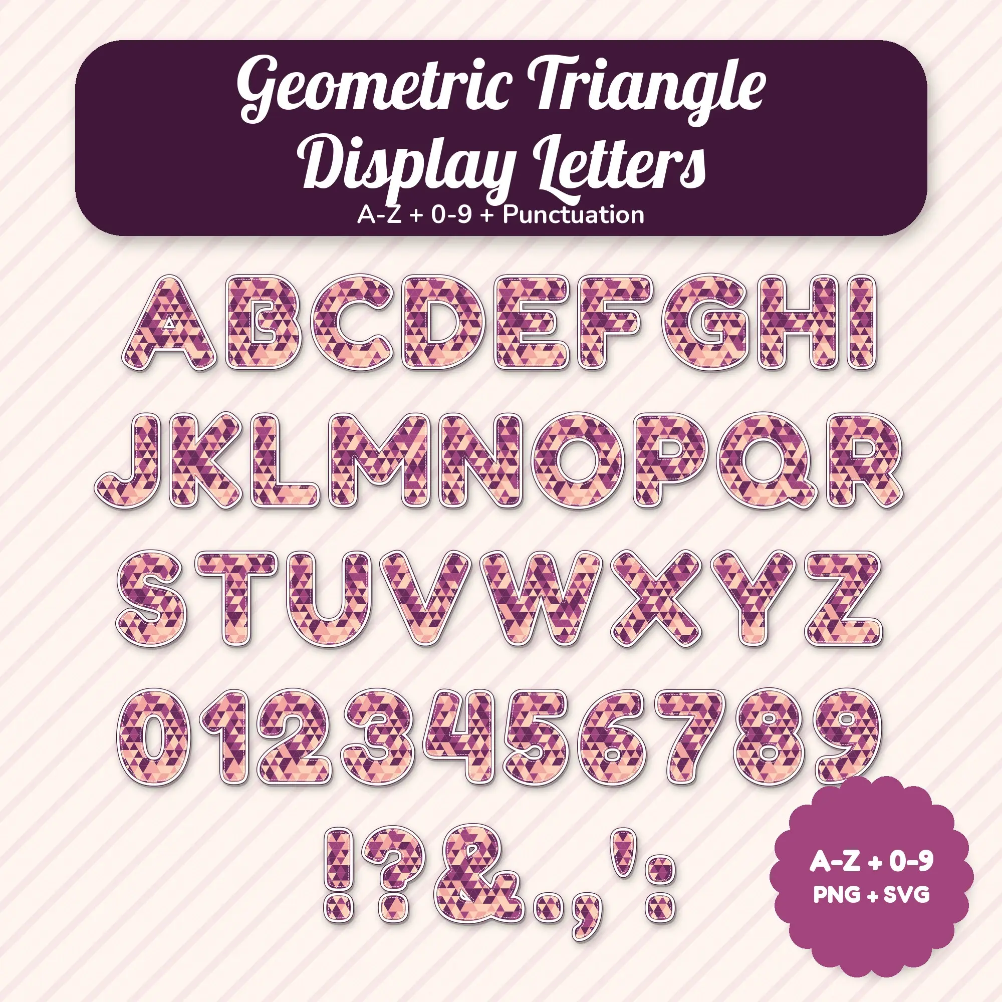 Geometric Triangle Bulletin Board Letter Set - Plum and Peach, A-Z 0-9 preview