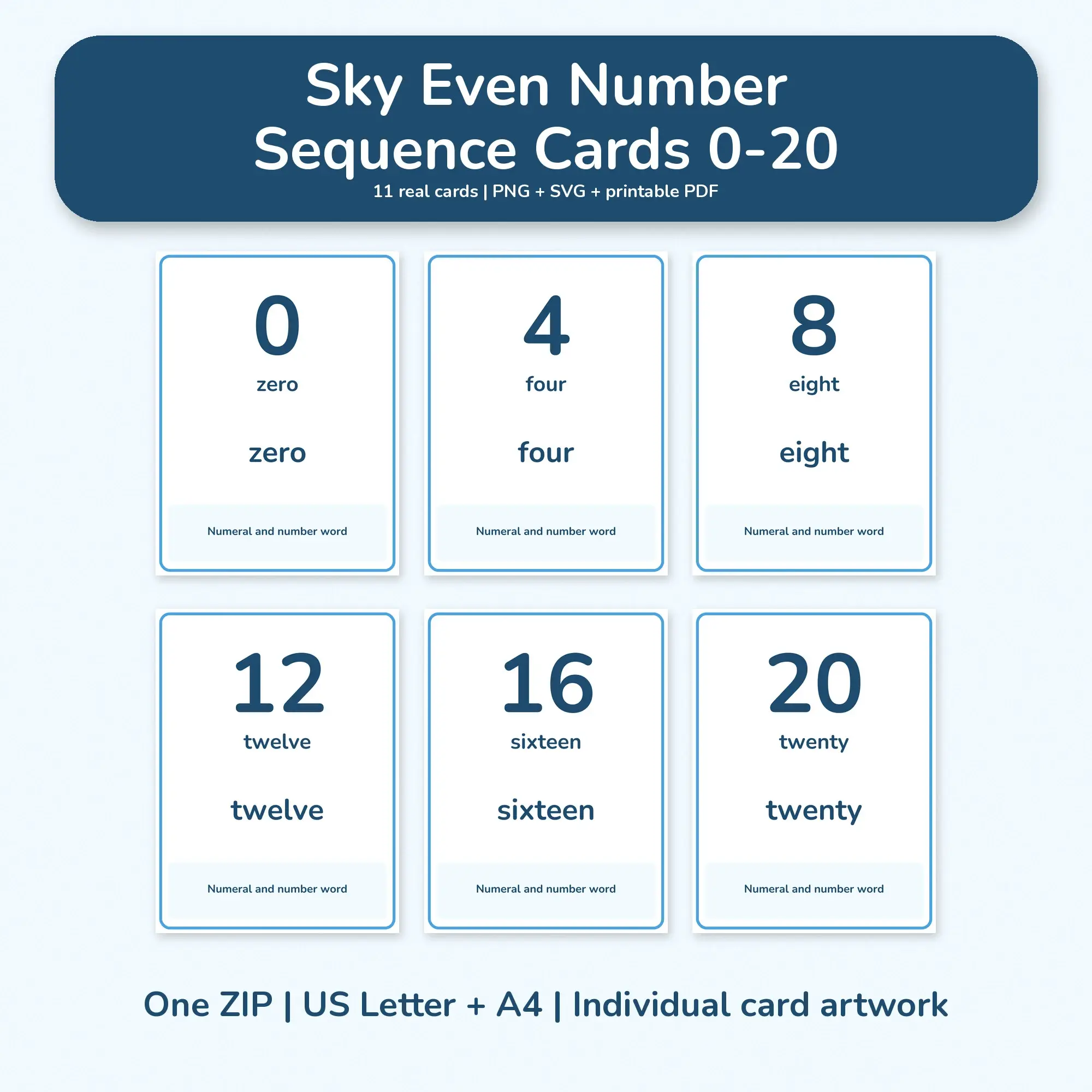Sky Even Number Sequence Cards 0-20 - PNG SVG PDF preview