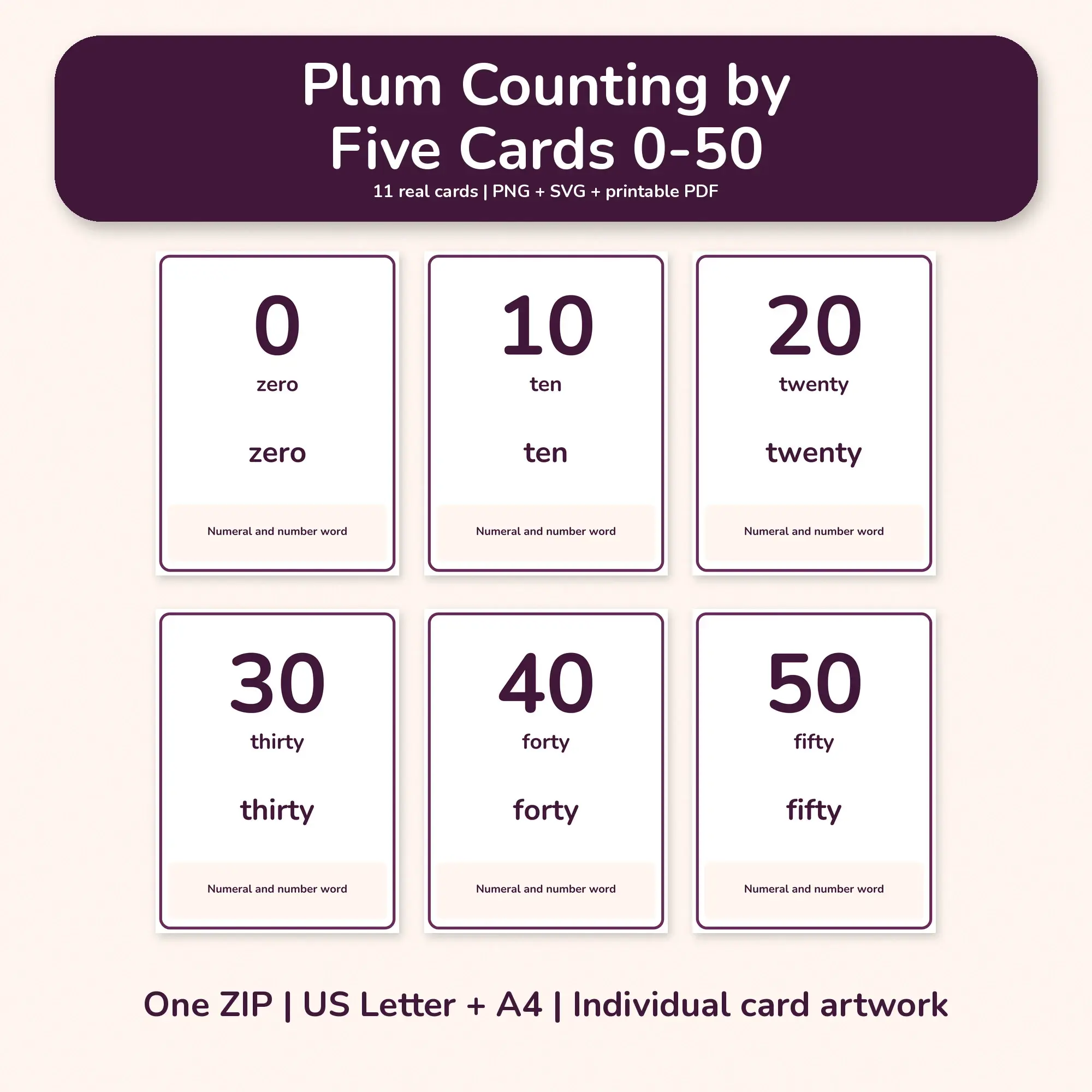 Plum Counting by Five Cards 0-50 - PNG SVG PDF preview