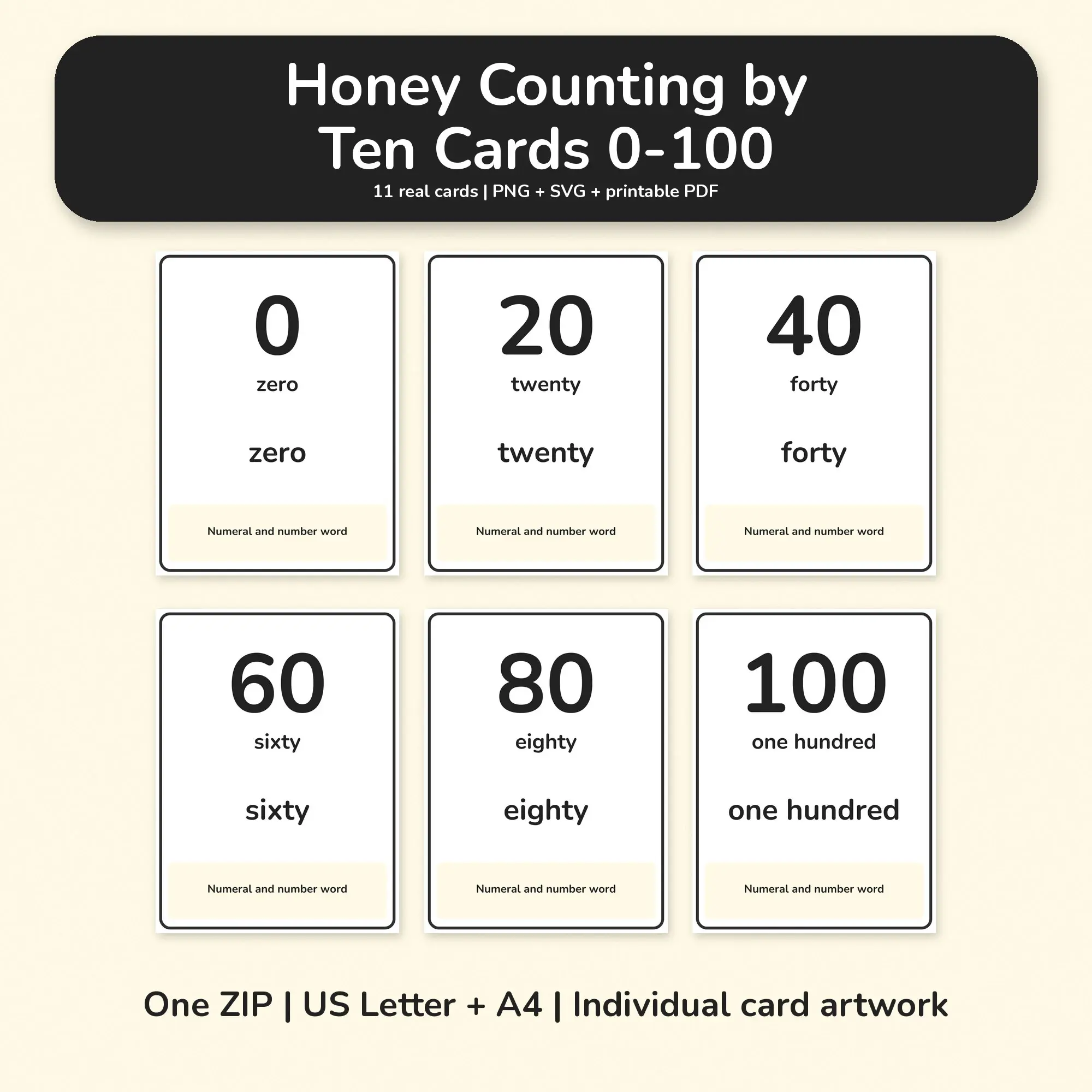 Honey Counting by Ten Cards 0-100 - PNG SVG PDF preview