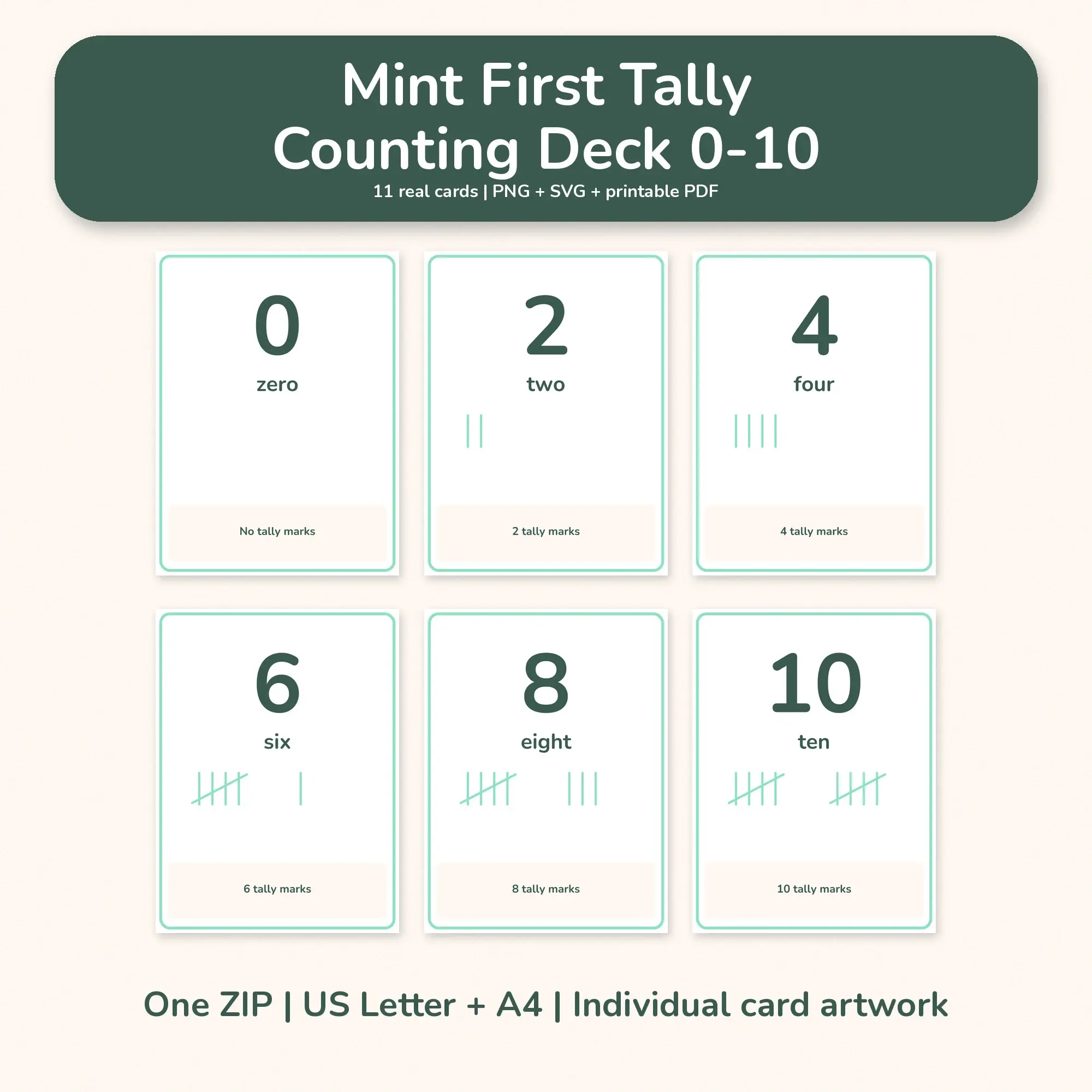 Mint First Tally Counting Deck 0-10 - PNG SVG PDF preview