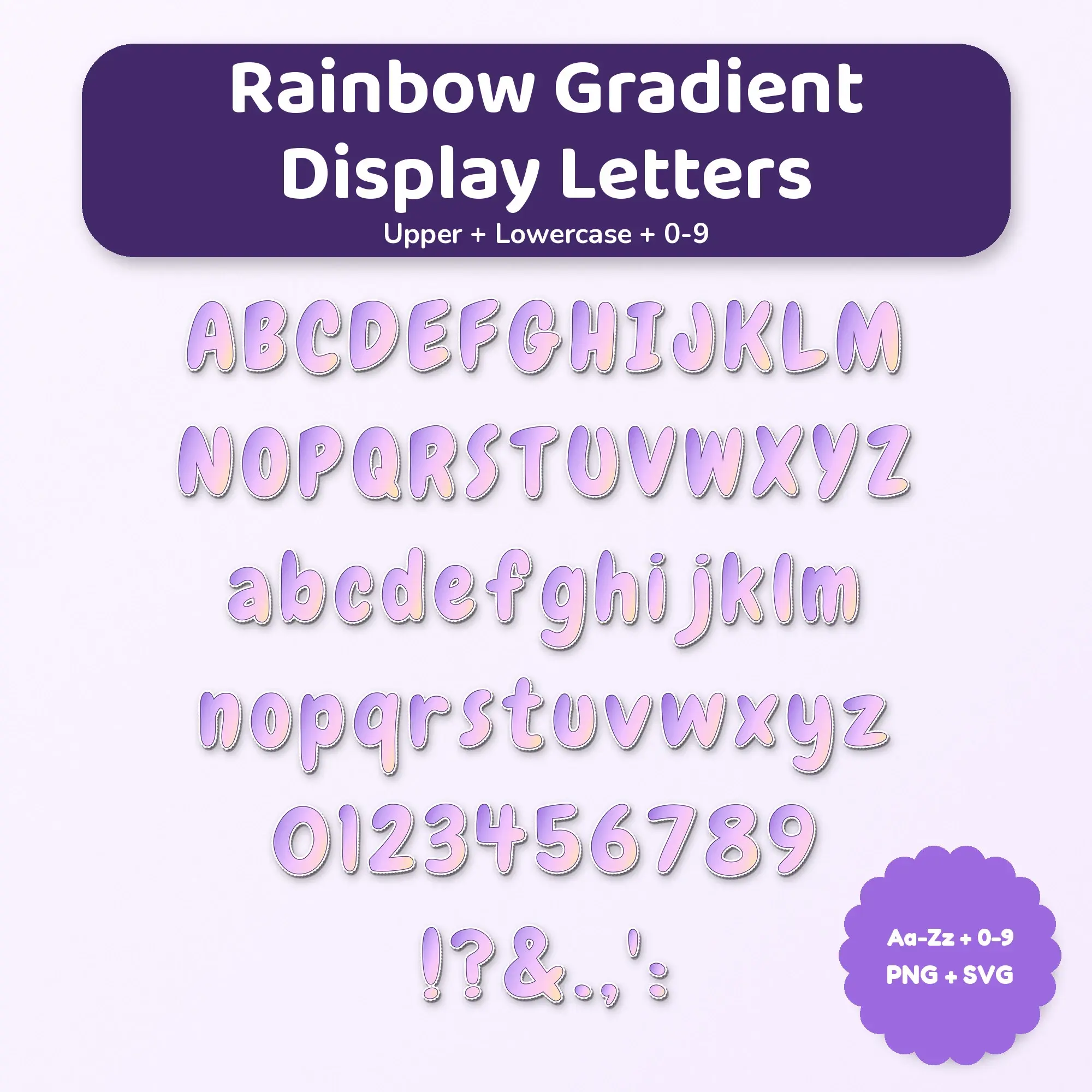 Rainbow Gradient Bulletin Board Letter Set - Violet Sorbet, Upper + Lowercase preview