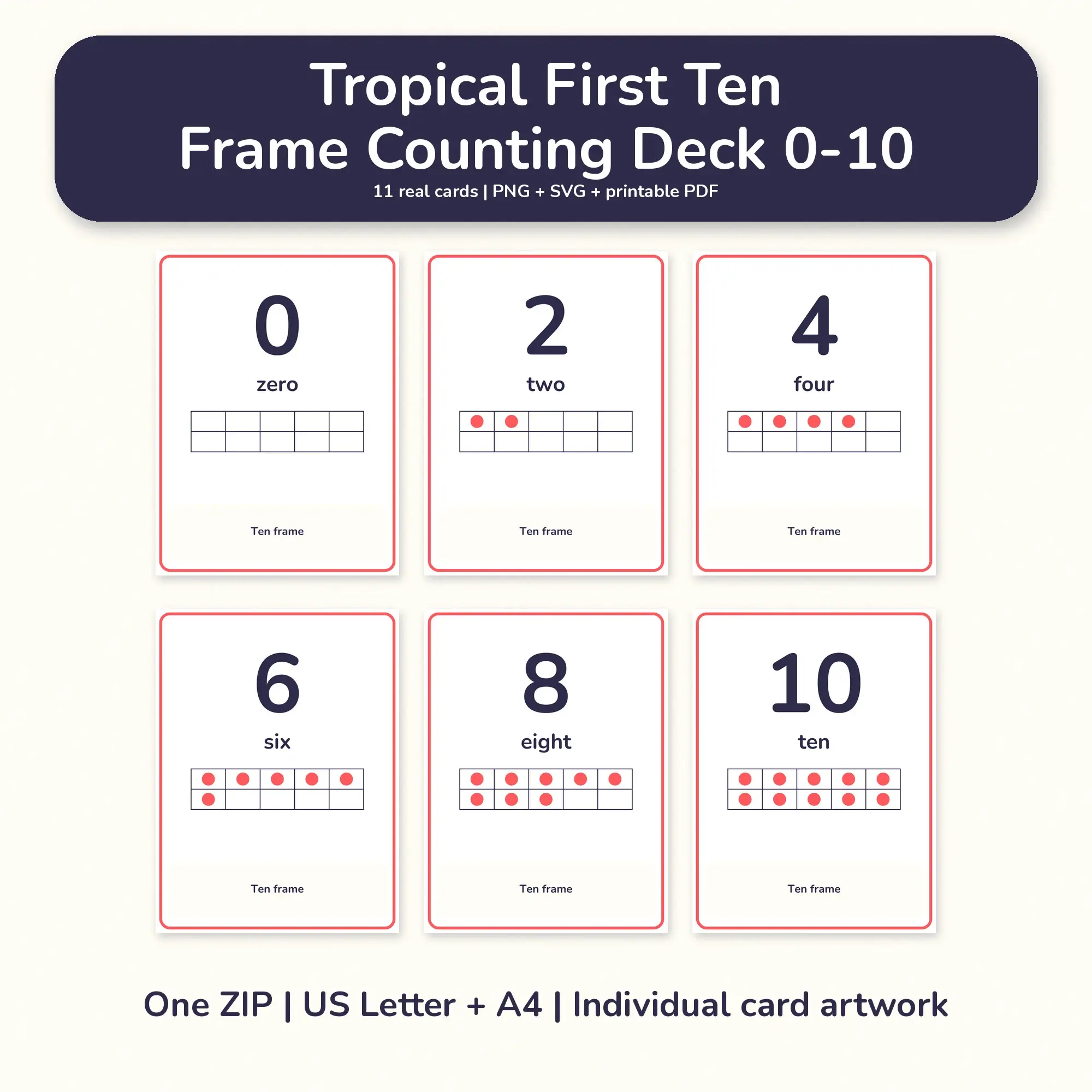 Tropical First Ten Frame Counting Deck 0-10 - PNG SVG PDF preview
