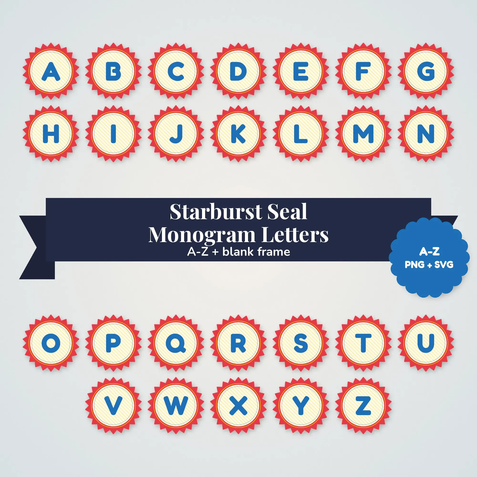 Chunky Rounded Monogram Initials, Starburst Seal Frame - Primary Classroom A-Z Set preview