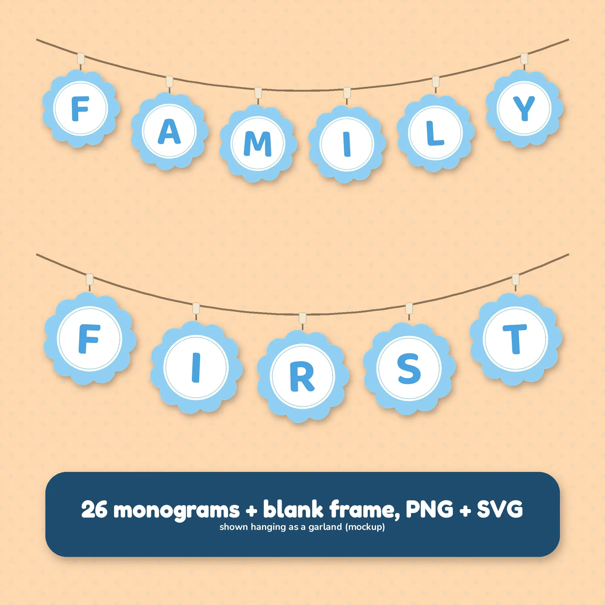 A-Z Monogram Frames: Sky and Sunshine Cloud Scallop Initials, PNG + SVG, preview 2 of 2