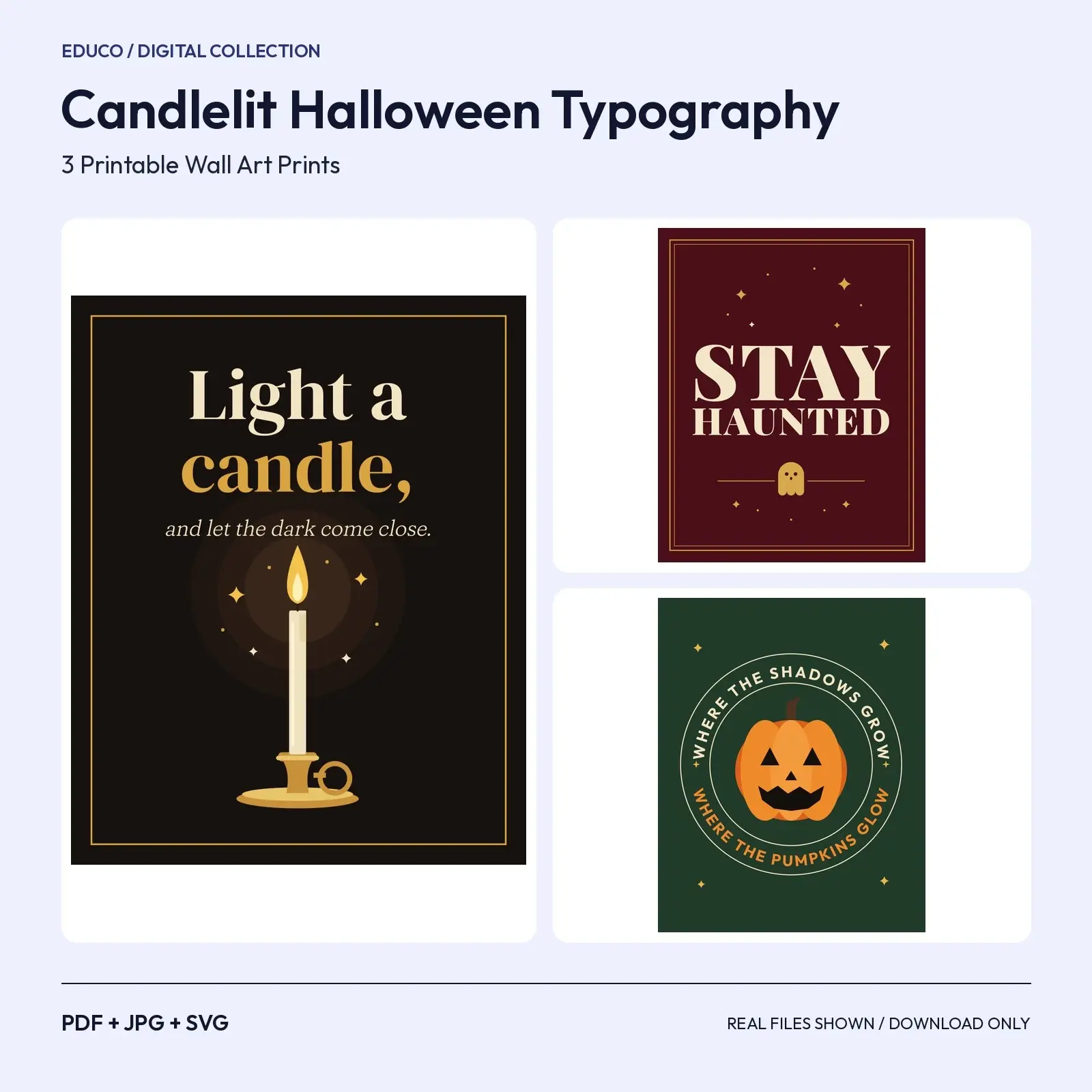Candlelit Halloween Typography – 3 Moody Printable Quote Prints preview