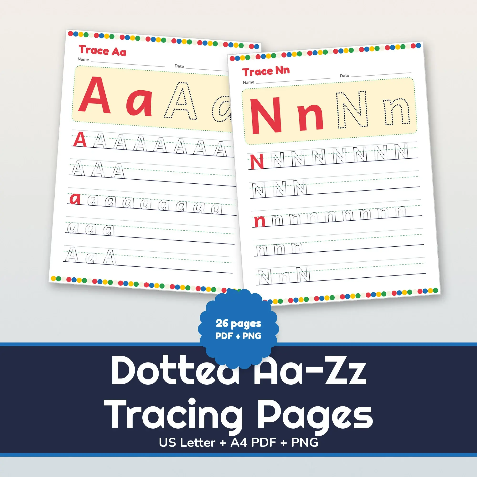 Dotted Aa-Zz Tracing Pages - 26 Printable Pages US Letter + A4 preview
