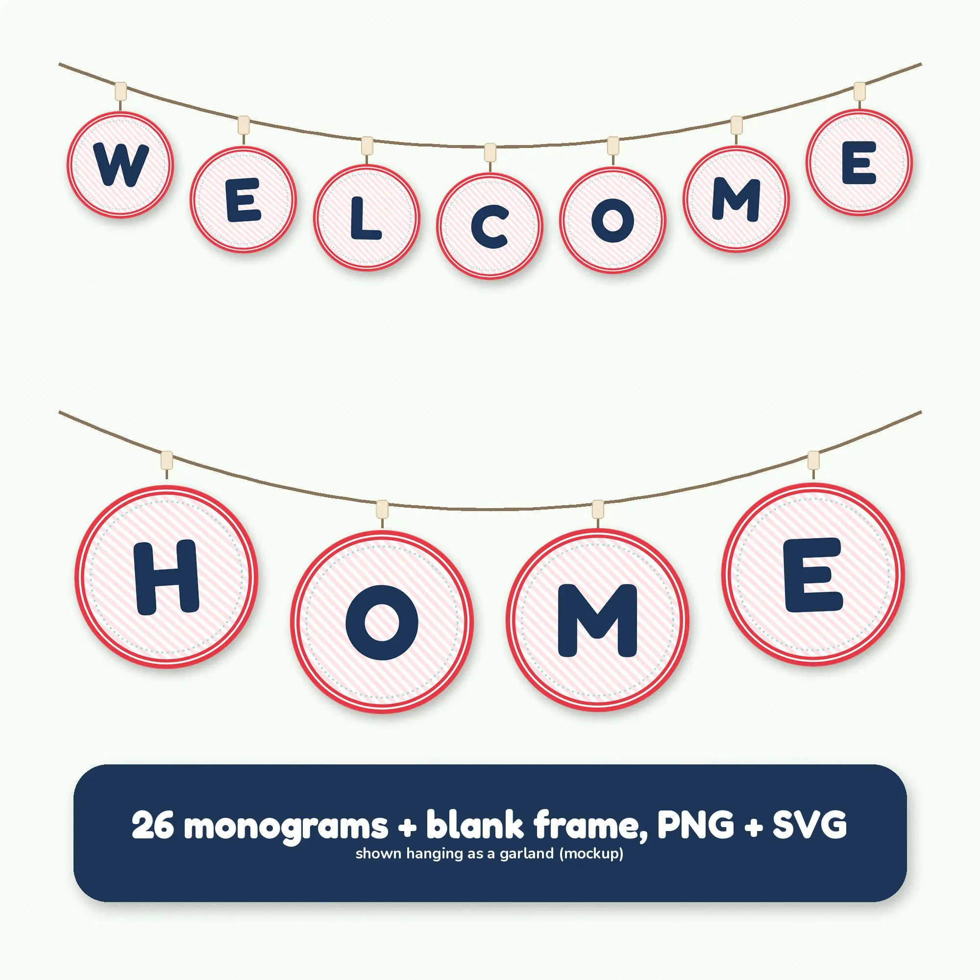 Chunky Rounded Monogram Initials, Circle Badge Frame - Peppermint Mint A-Z Set, preview 2 of 2