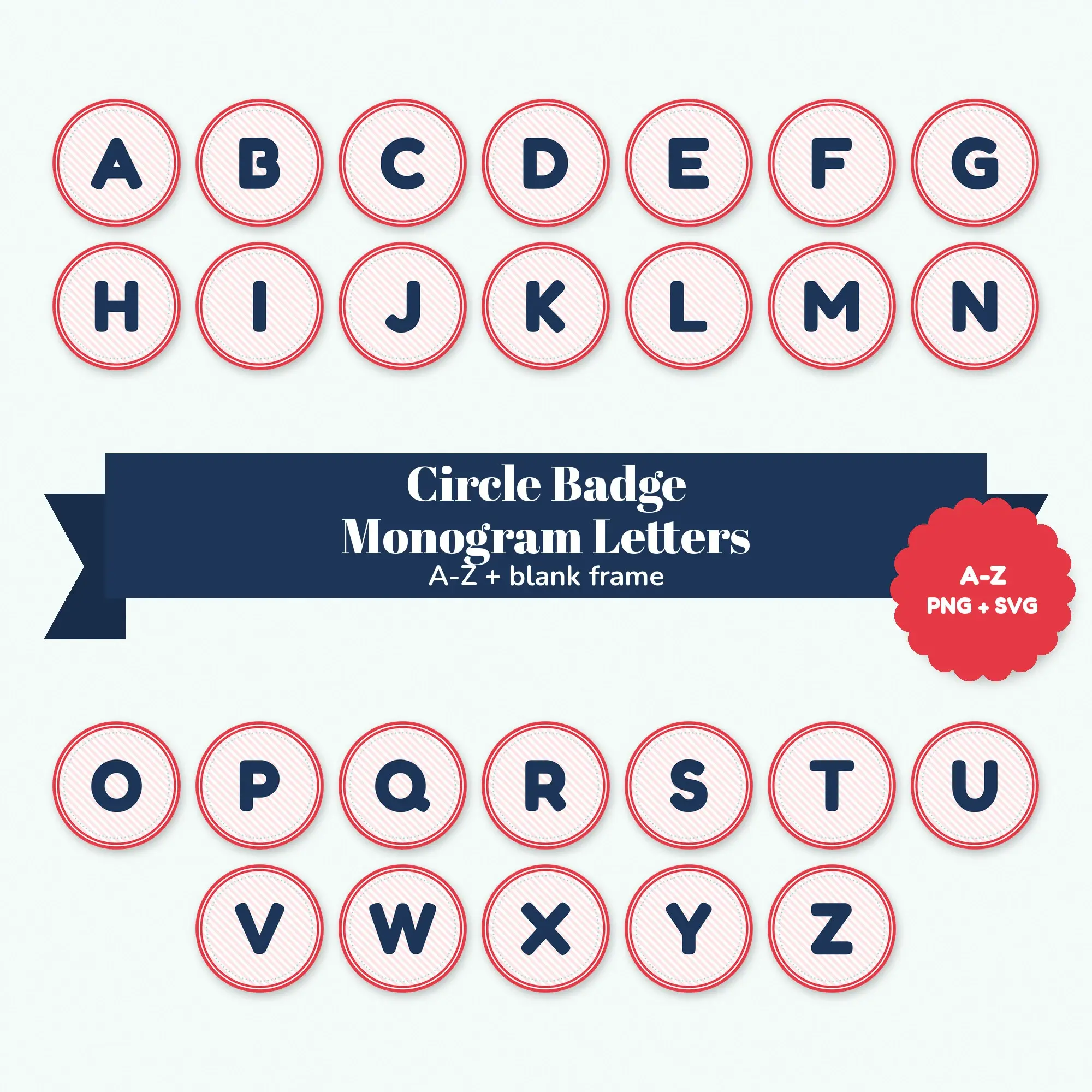 Chunky Rounded Monogram Initials, Circle Badge Frame - Peppermint Mint A-Z Set, preview 1 of 2
